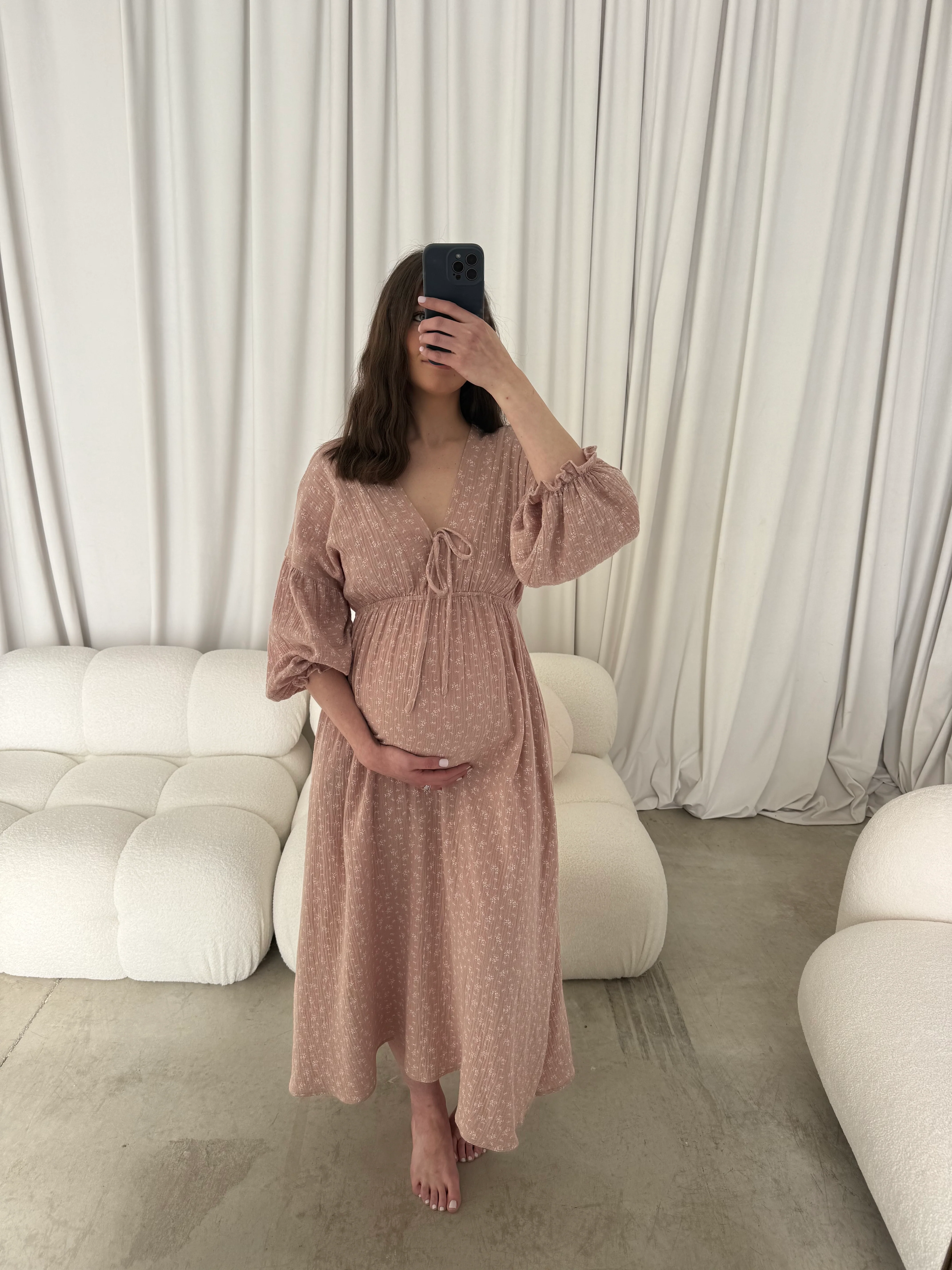 Hunter 100% Cotton Midi Dress in Rose Foliage - Bump Friendly - Image 13