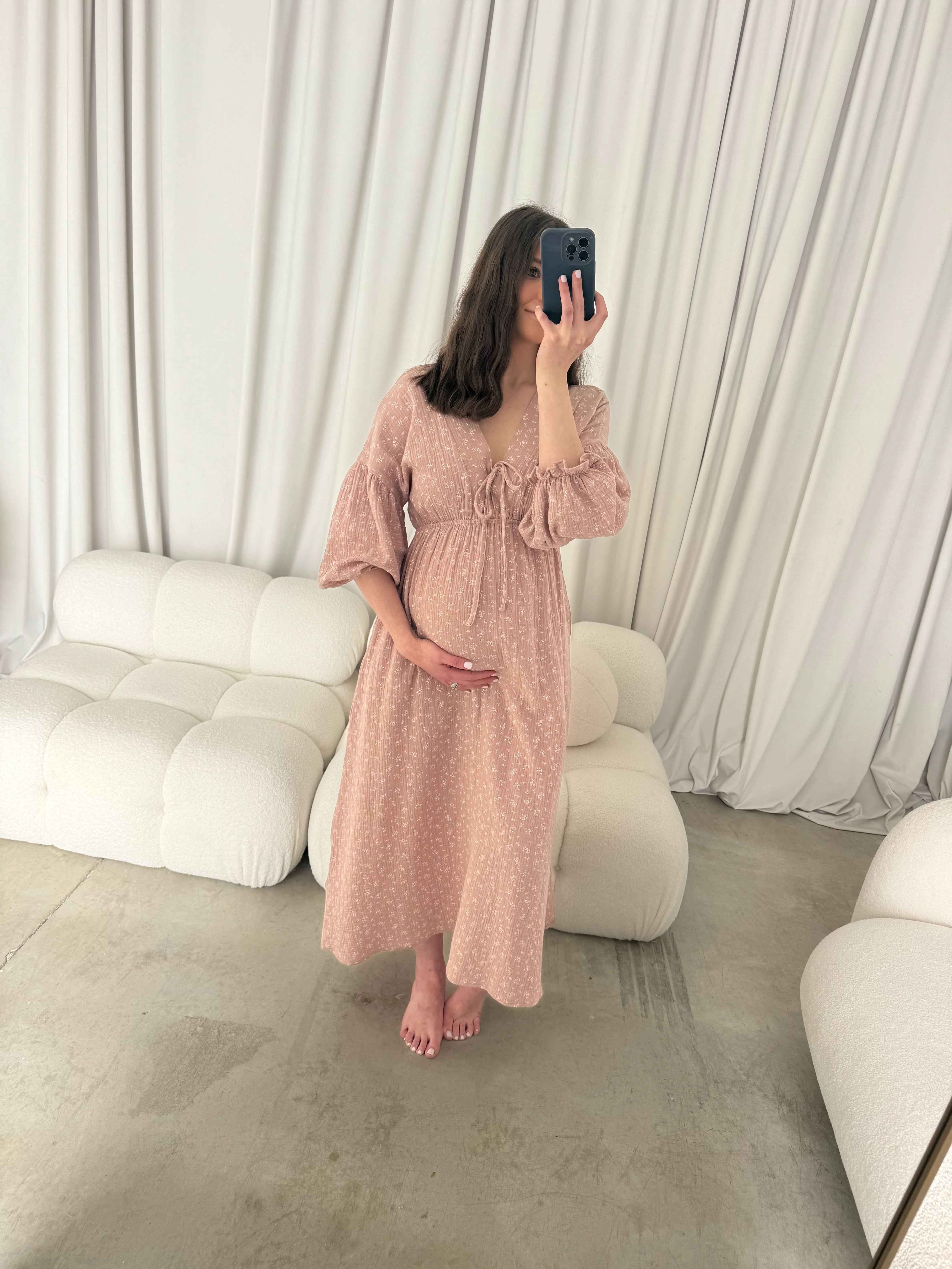 Hunter 100% Cotton Midi Dress in Rose Foliage - Bump Friendly - Image 14