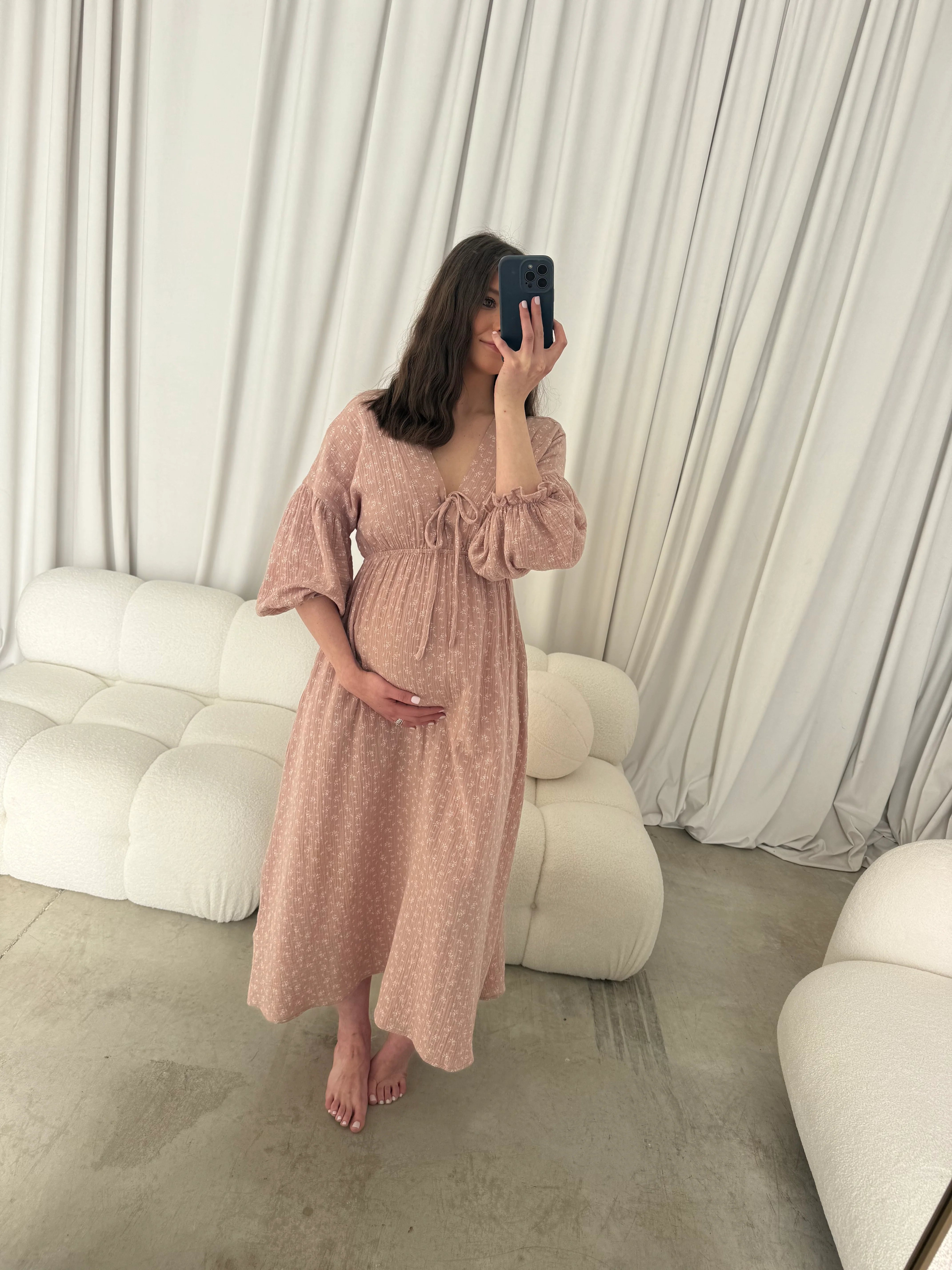 Hunter 100% Cotton Midi Dress in Rose Foliage - Bump Friendly - Image 15