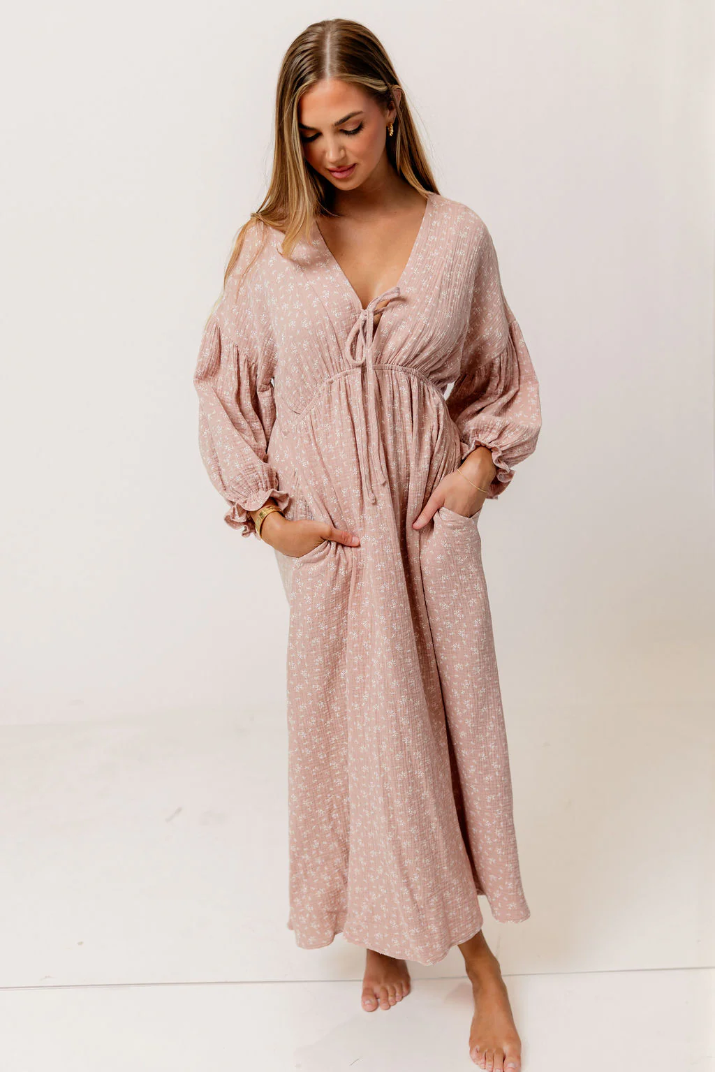 Hunter 100% Cotton Midi Dress in Rose Foliage - Bump Friendly - Image 2