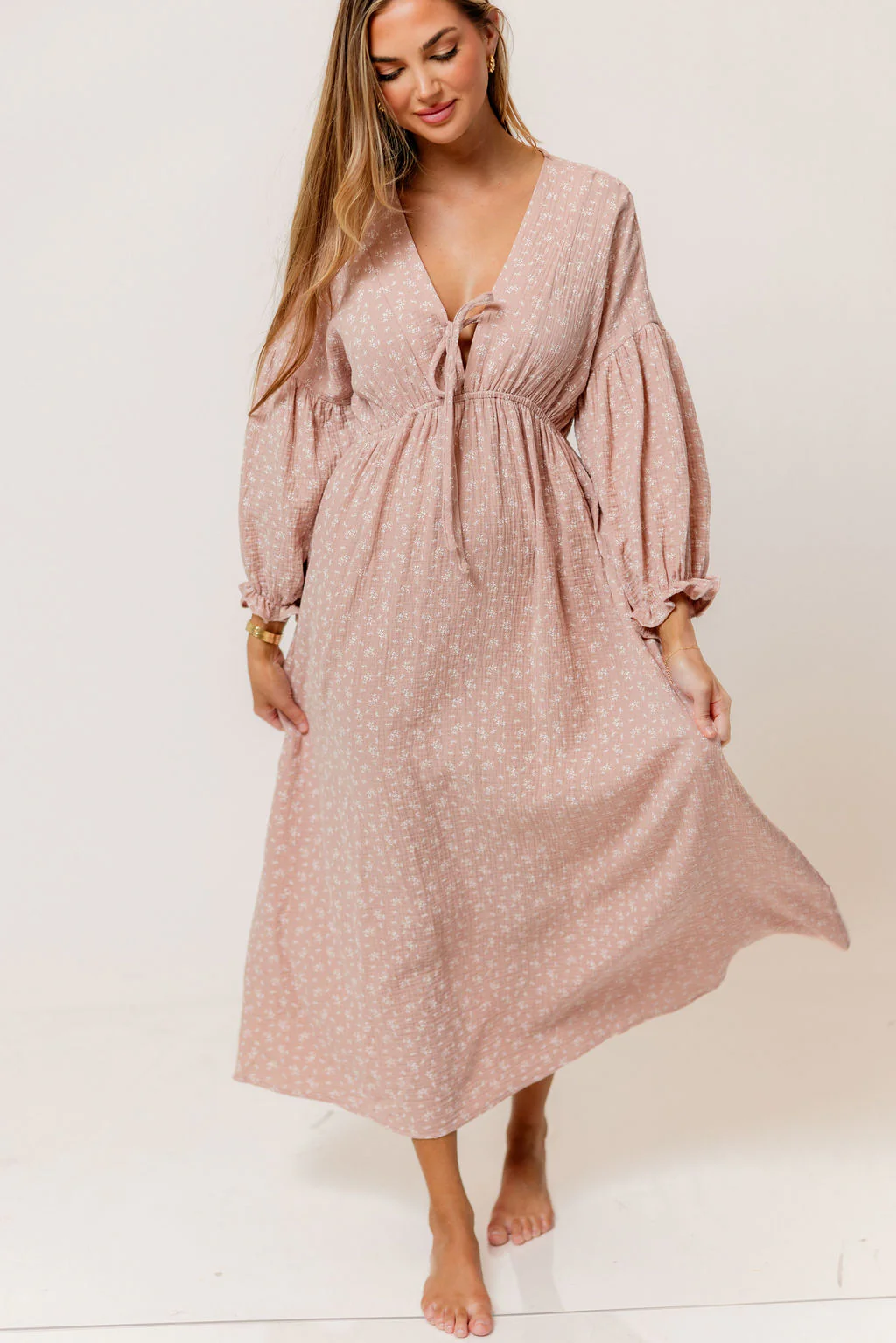 Hunter 100% Cotton Midi Dress in Rose Foliage - Bump Friendly - Image 3