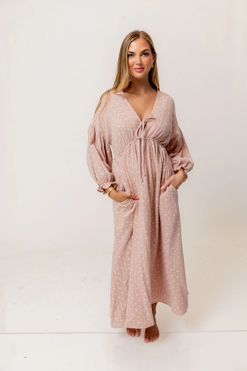 Hunter 100% Cotton Midi Dress in Rose Foliage - Bump Friendly - Image 5
