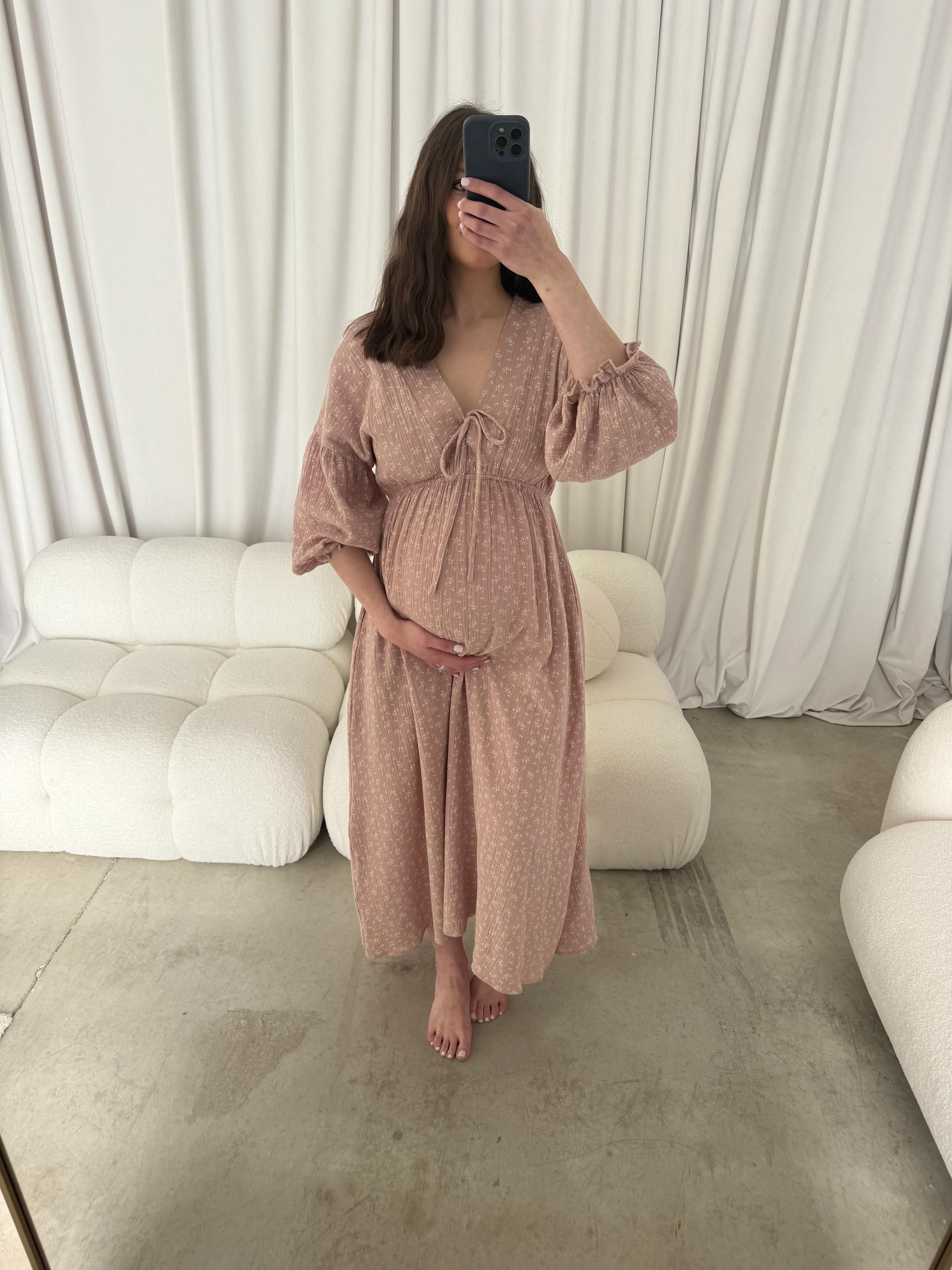 Hunter 100% Cotton Midi Dress in Rose Foliage - Bump Friendly - Image 9