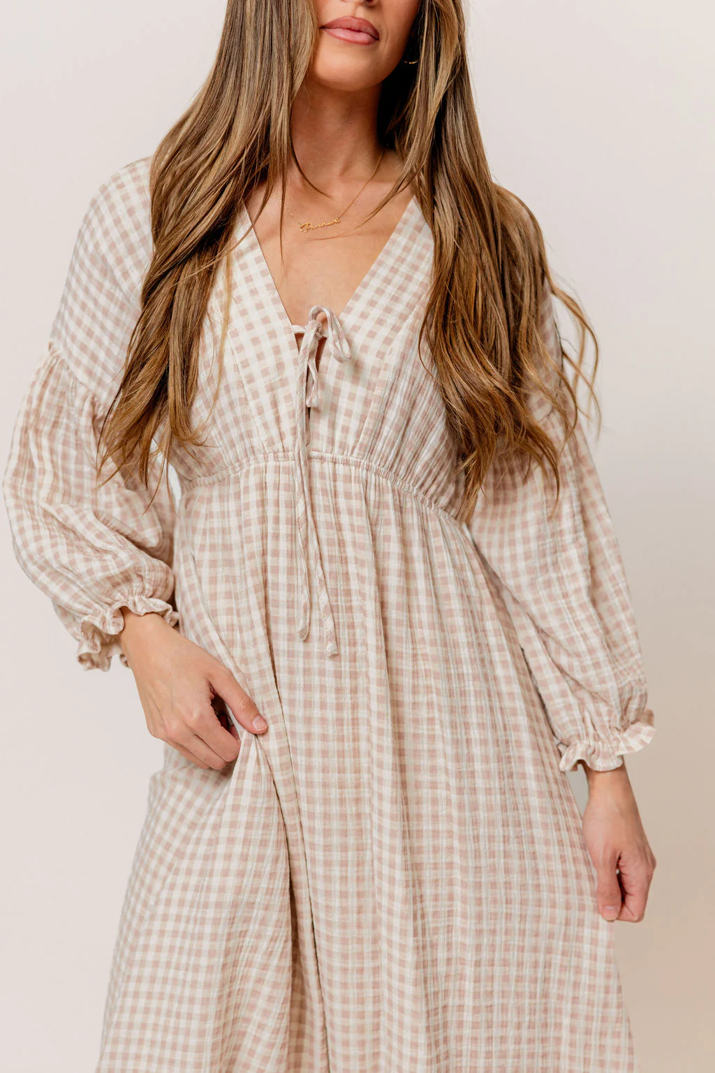 Hunter 100% Cotton Midi Dress in Rose Plaid (Lined) - Bump Friendly - Image 3