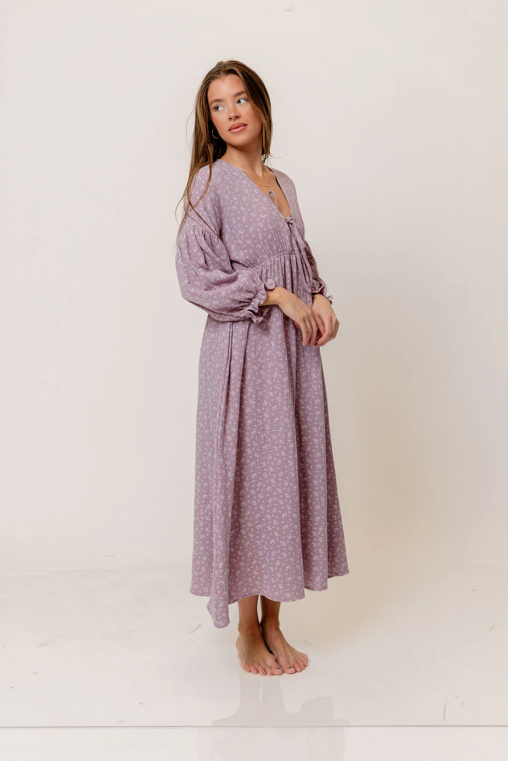 Hunter 100% Cotton Midi Dress in Wisteria Foliage - Bump Friendly