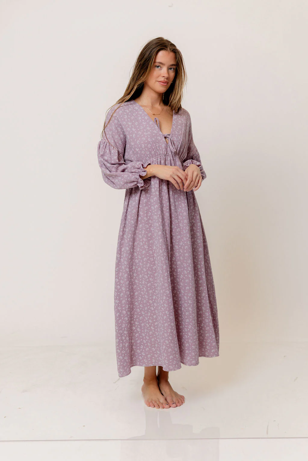 Hunter 100% Cotton Midi Dress in Wisteria Foliage - Bump Friendly - Image 2