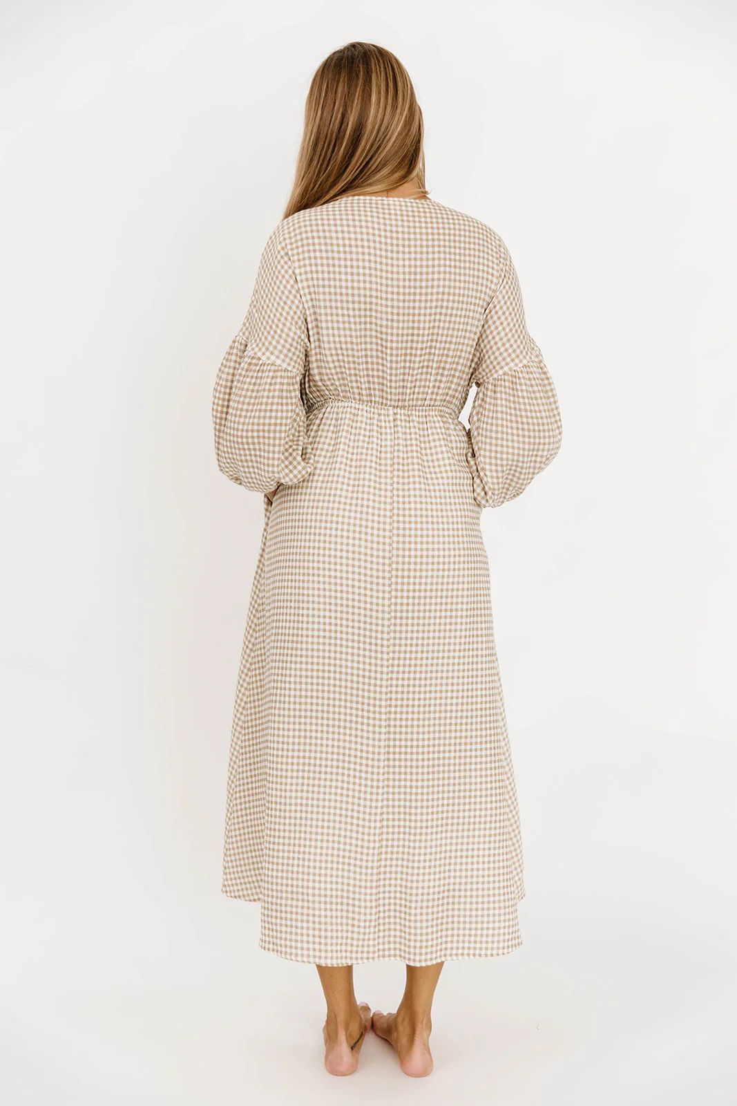 Hunter 100% Cotton Midi Dress in Natural Plaid - Bump Friendly - Image 10