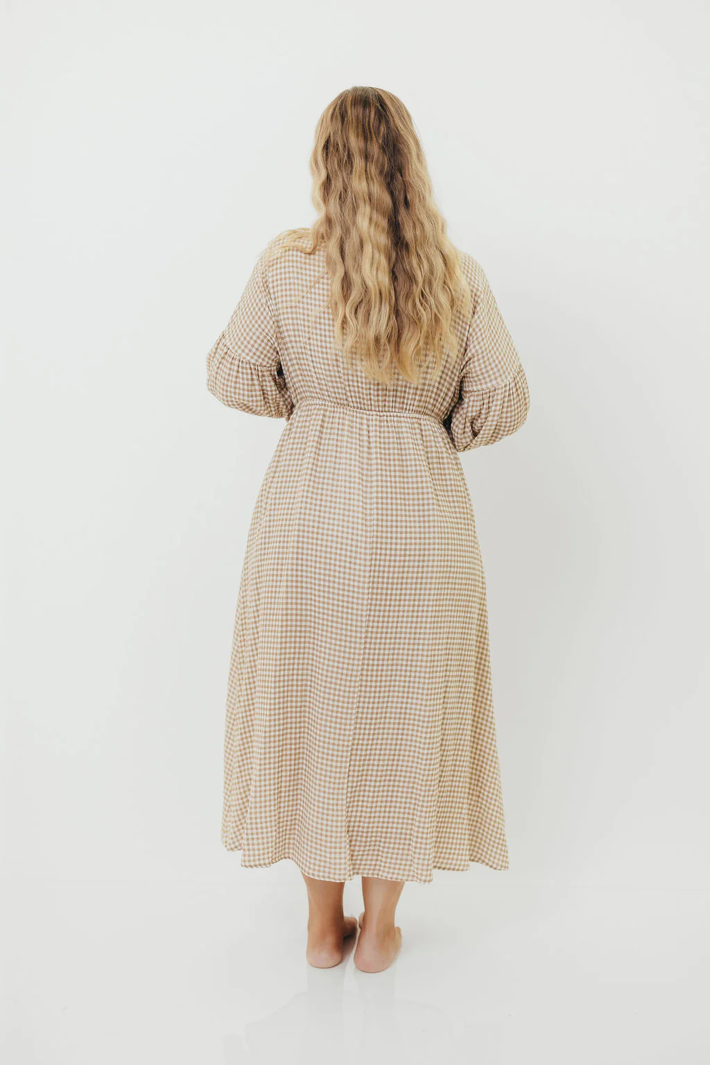 Hunter 100% Cotton Midi Dress in Natural Plaid - Bump Friendly - Image 12