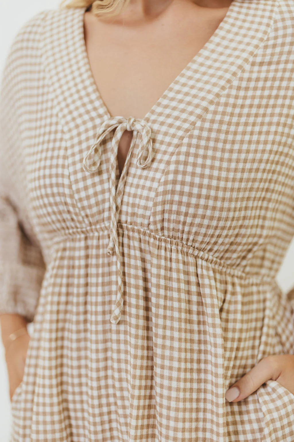 Hunter 100% Cotton Midi Dress in Natural Plaid - Bump Friendly - Image 13