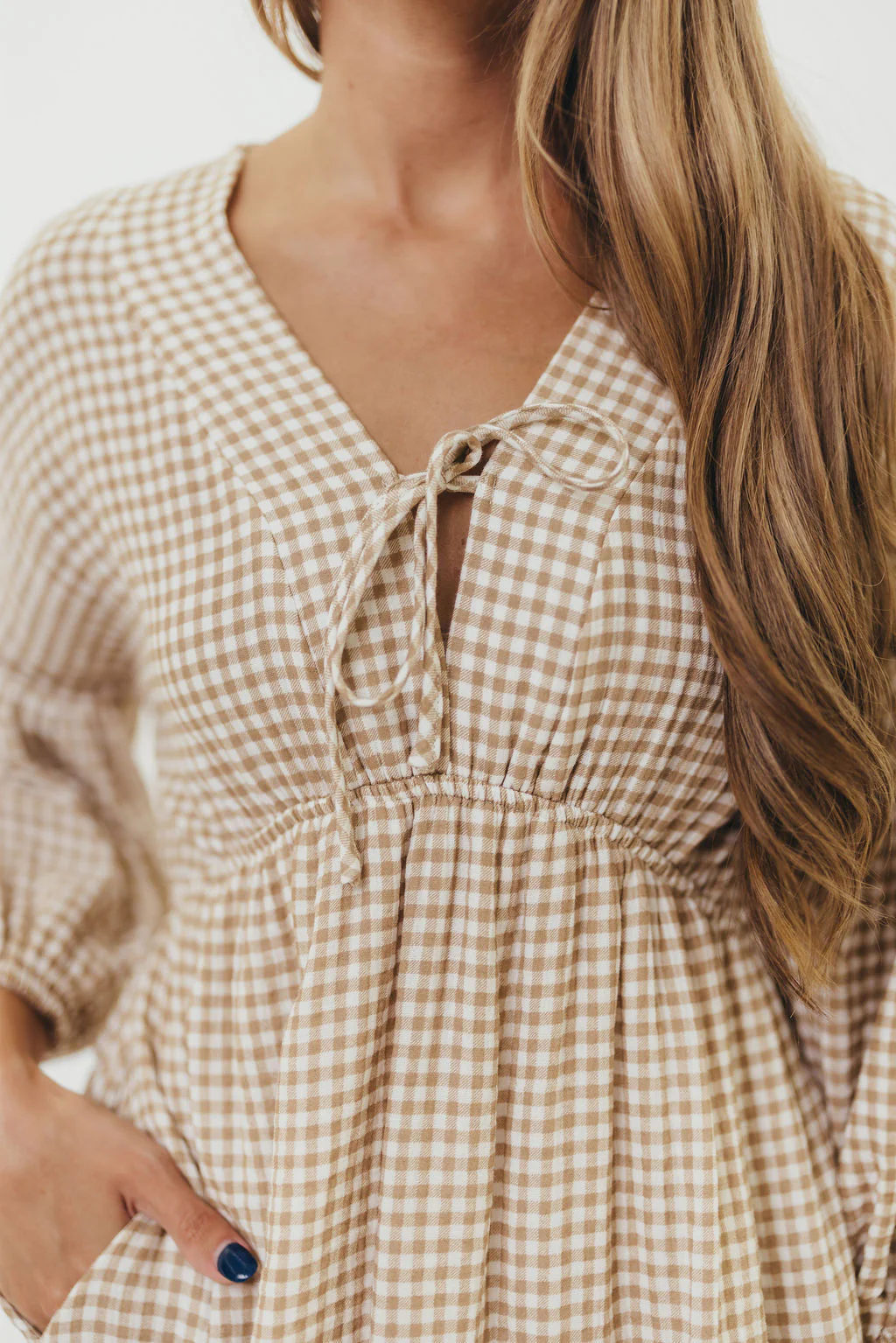 Hunter 100% Cotton Midi Dress in Natural Plaid - Bump Friendly - Image 17