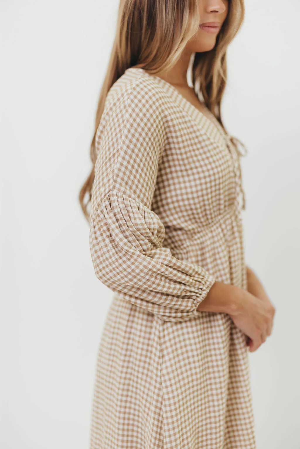Hunter 100% Cotton Midi Dress in Natural Plaid - Bump Friendly - Image 18