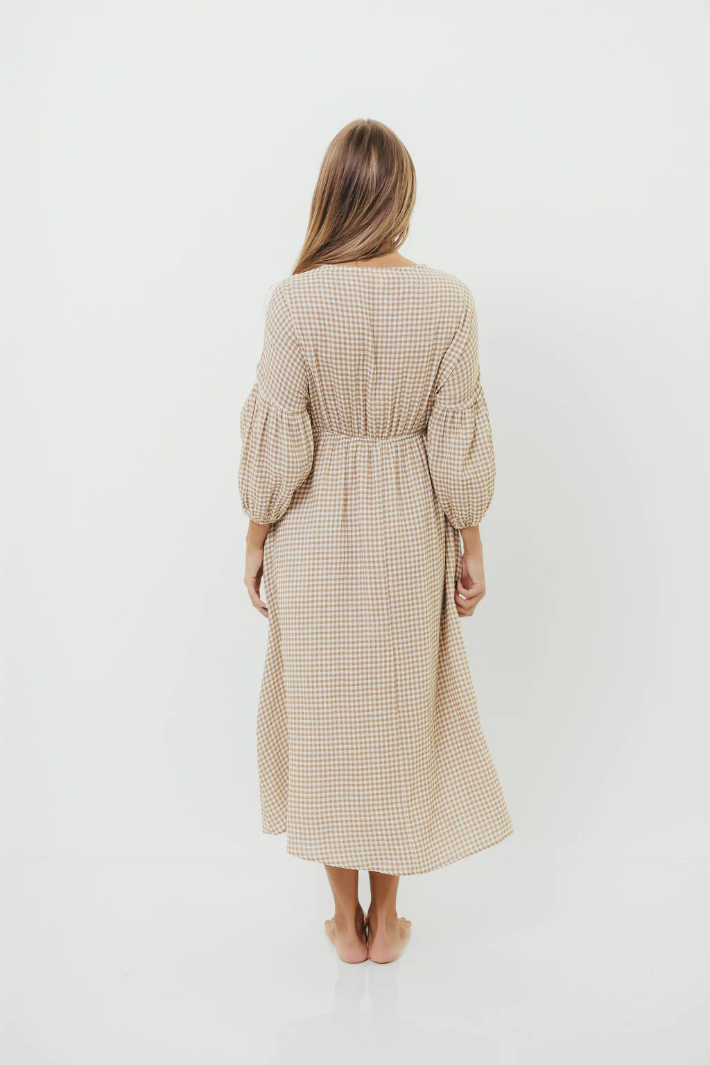 Hunter 100% Cotton Midi Dress in Natural Plaid - Bump Friendly - Image 19