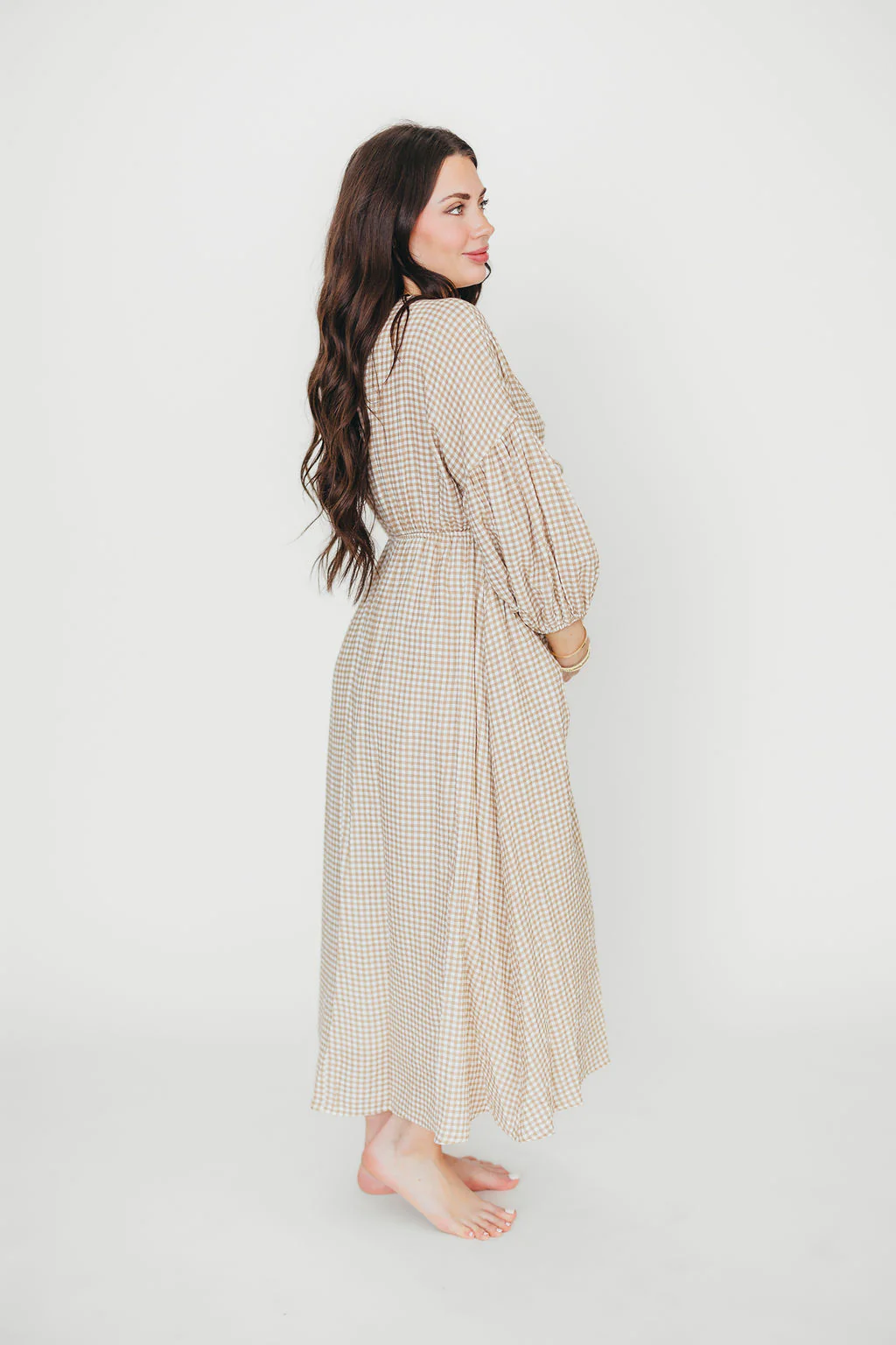 Hunter 100% Cotton Midi Dress in Natural Plaid - Bump Friendly - Image 21