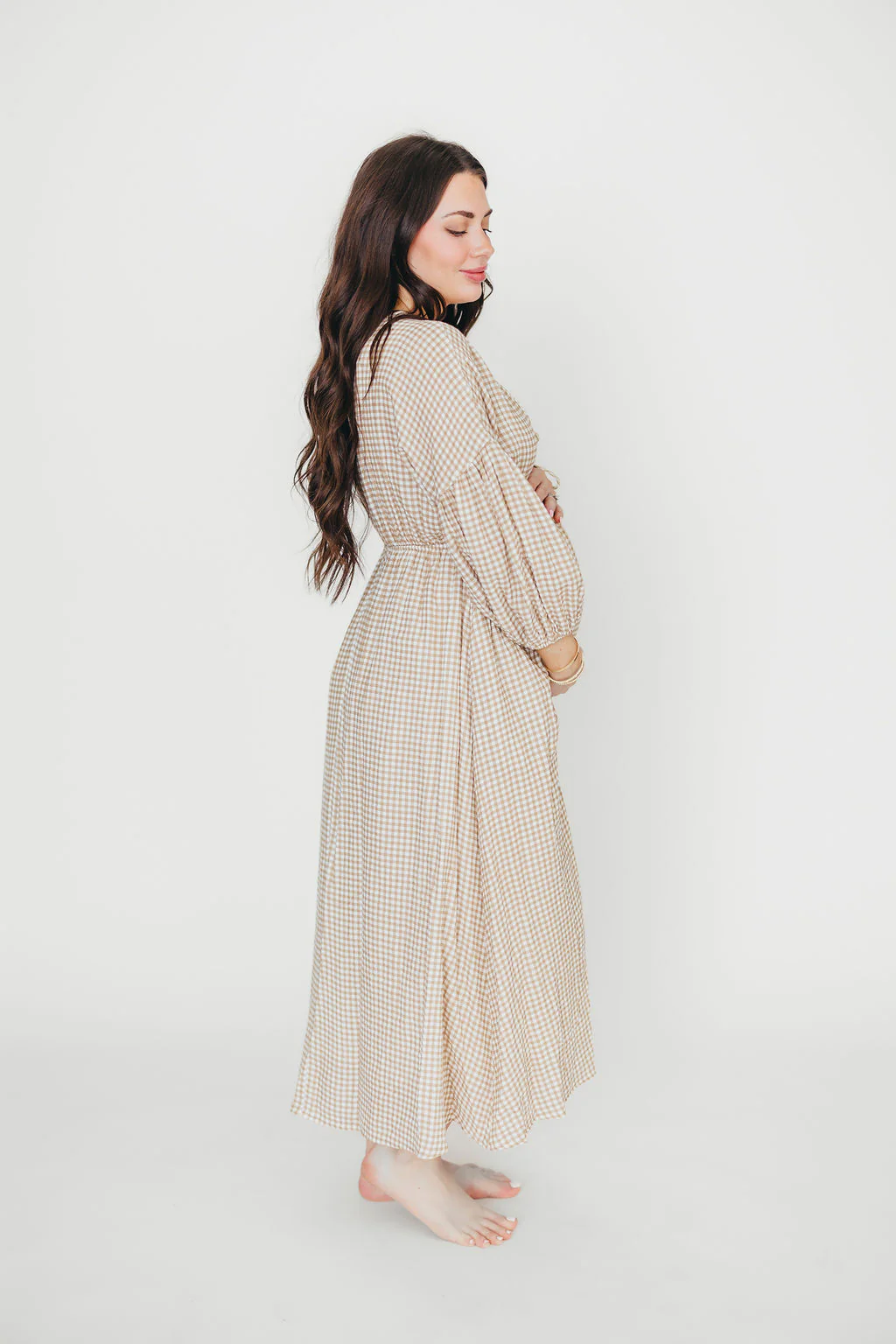 Hunter 100% Cotton Midi Dress in Natural Plaid - Bump Friendly - Image 22