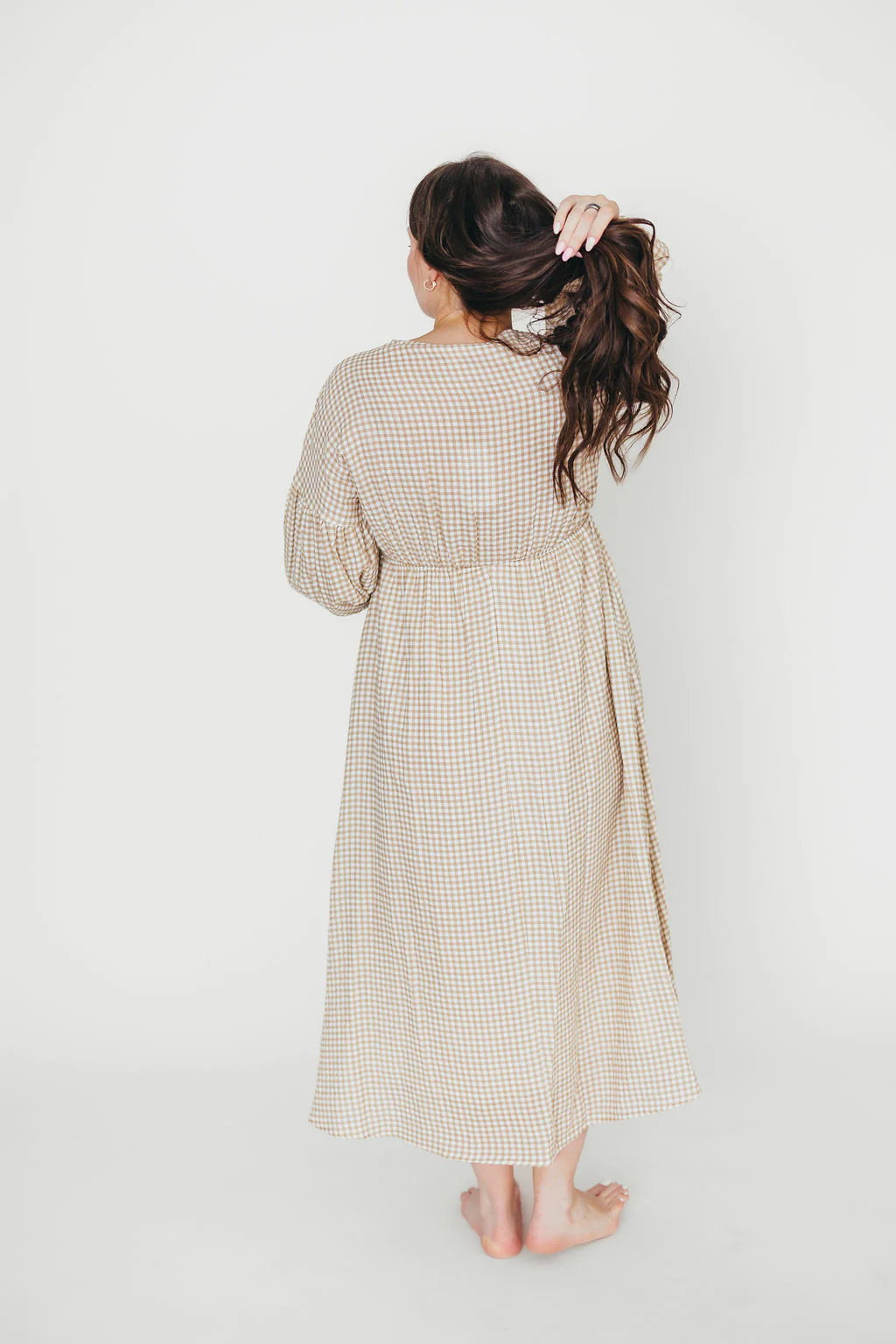 Hunter 100% Cotton Midi Dress in Natural Plaid - Bump Friendly - Image 25