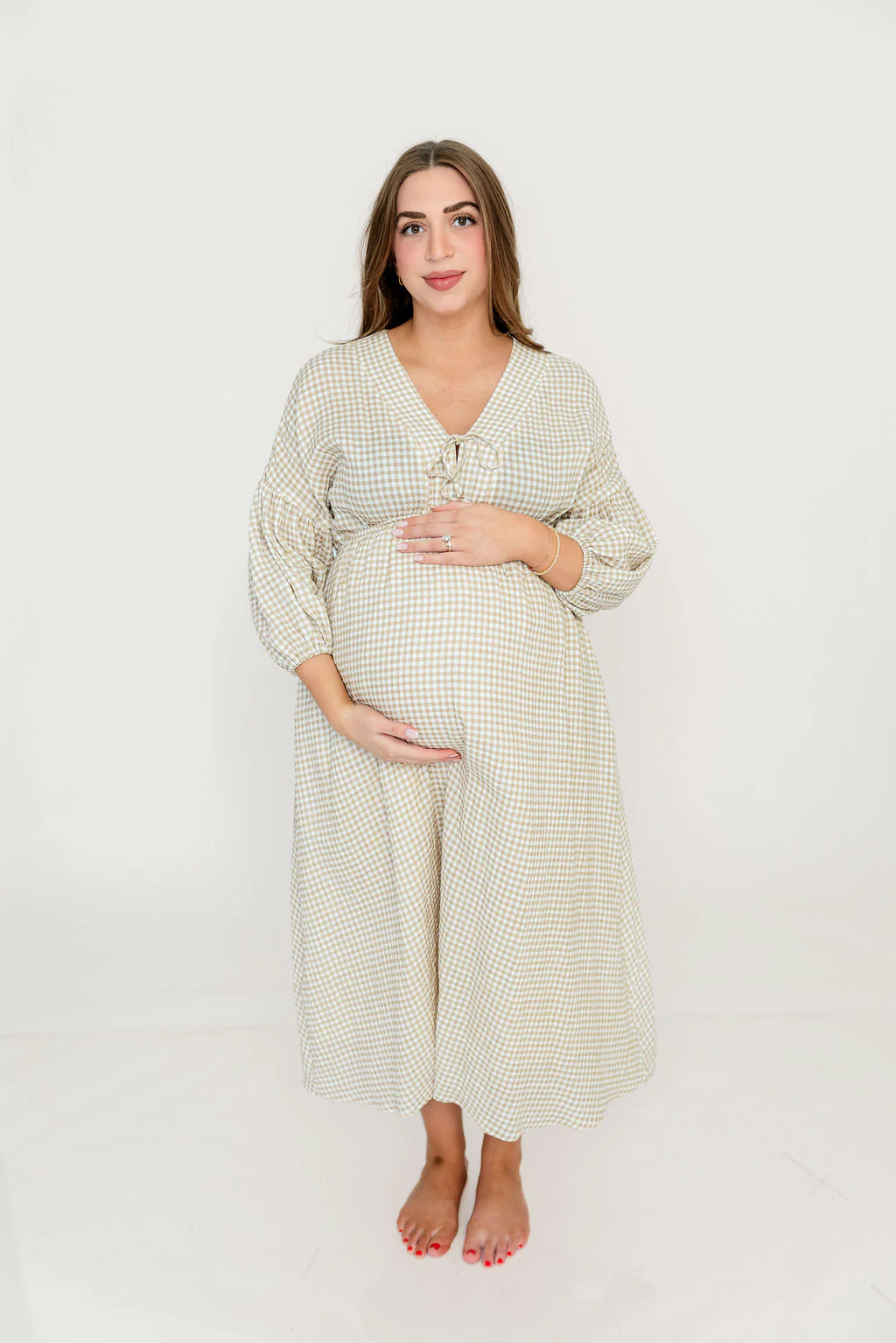 Hunter 100% Cotton Midi Dress in Natural Plaid - Bump Friendly - Image 26