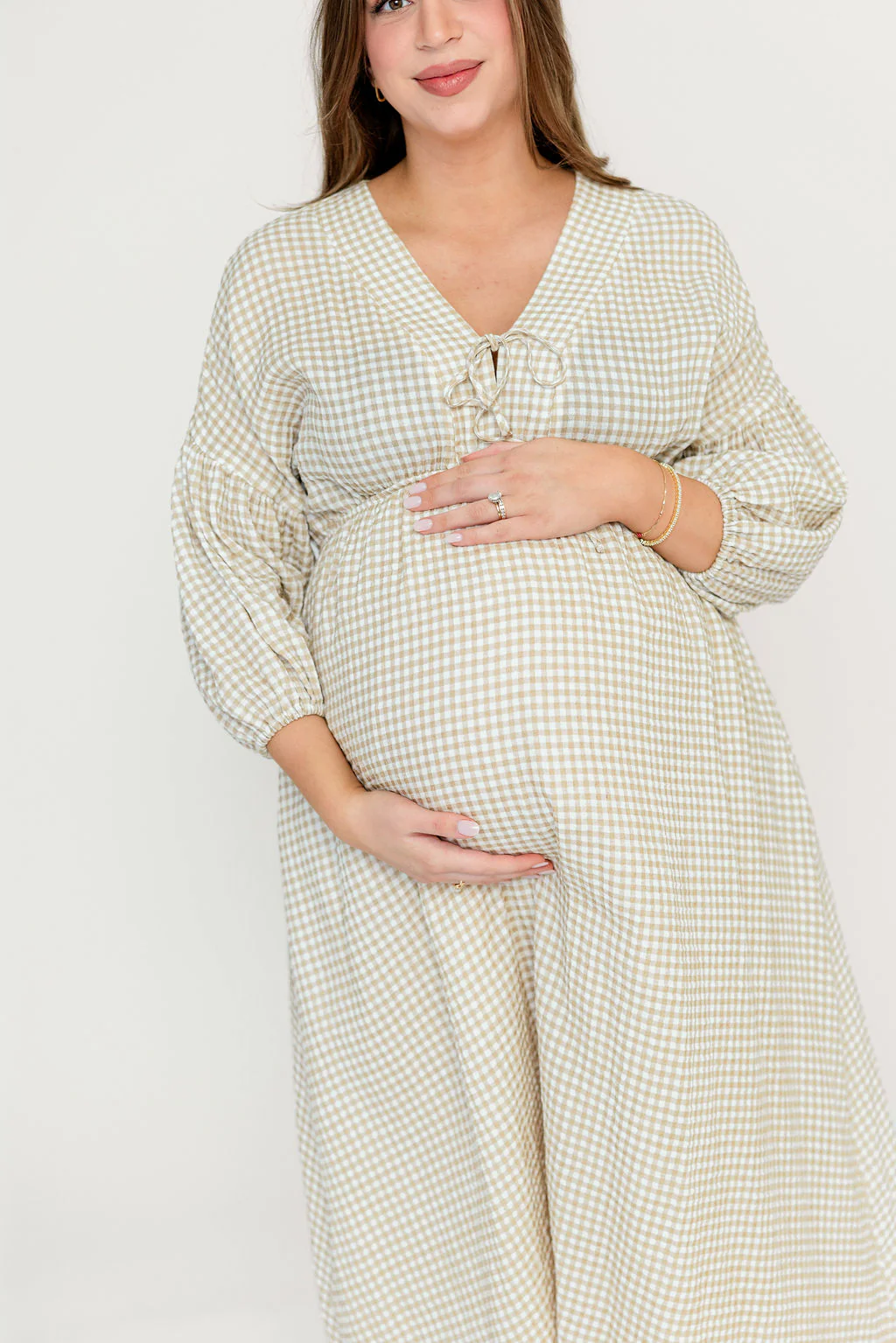 Hunter 100% Cotton Midi Dress in Natural Plaid - Bump Friendly - Image 27