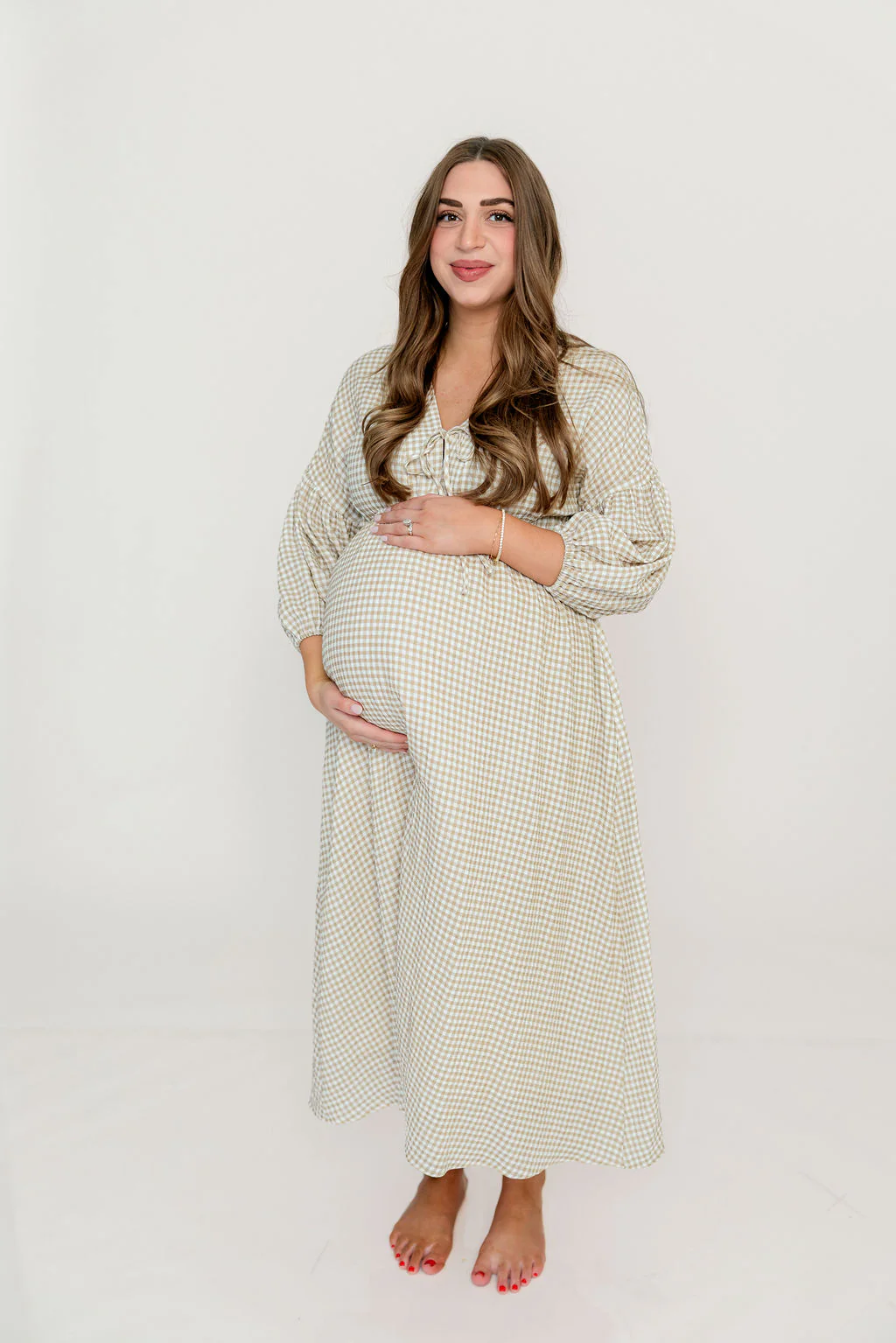 Hunter 100% Cotton Midi Dress in Natural Plaid - Bump Friendly - Image 29