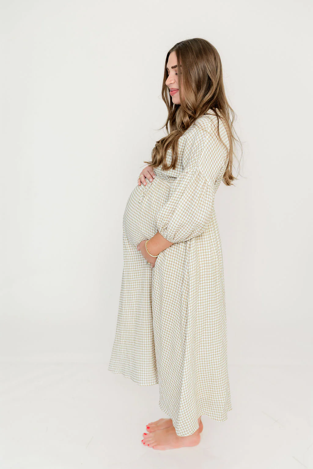Hunter 100% Cotton Midi Dress in Natural Plaid - Bump Friendly - Image 30