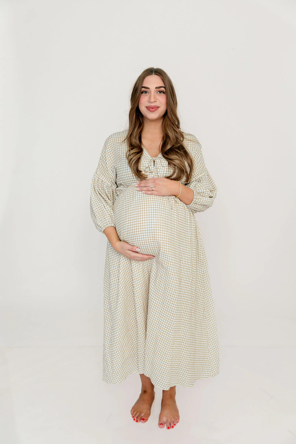 Hunter 100% Cotton Midi Dress in Natural Plaid - Bump Friendly - Image 31