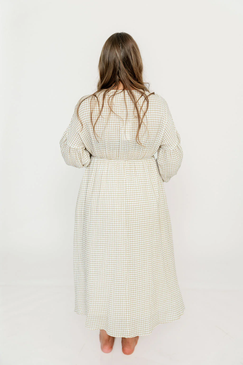 Hunter 100% Cotton Midi Dress in Natural Plaid - Bump Friendly - Image 32