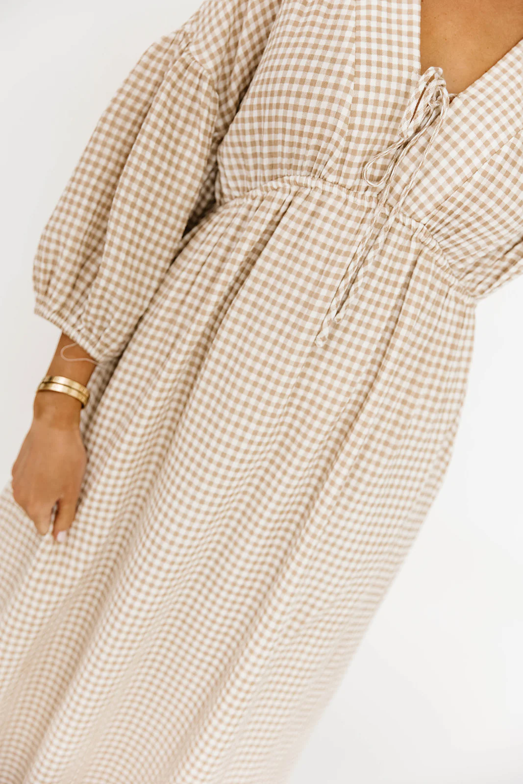 Hunter 100% Cotton Midi Dress in Natural Plaid - Bump Friendly - Image 8