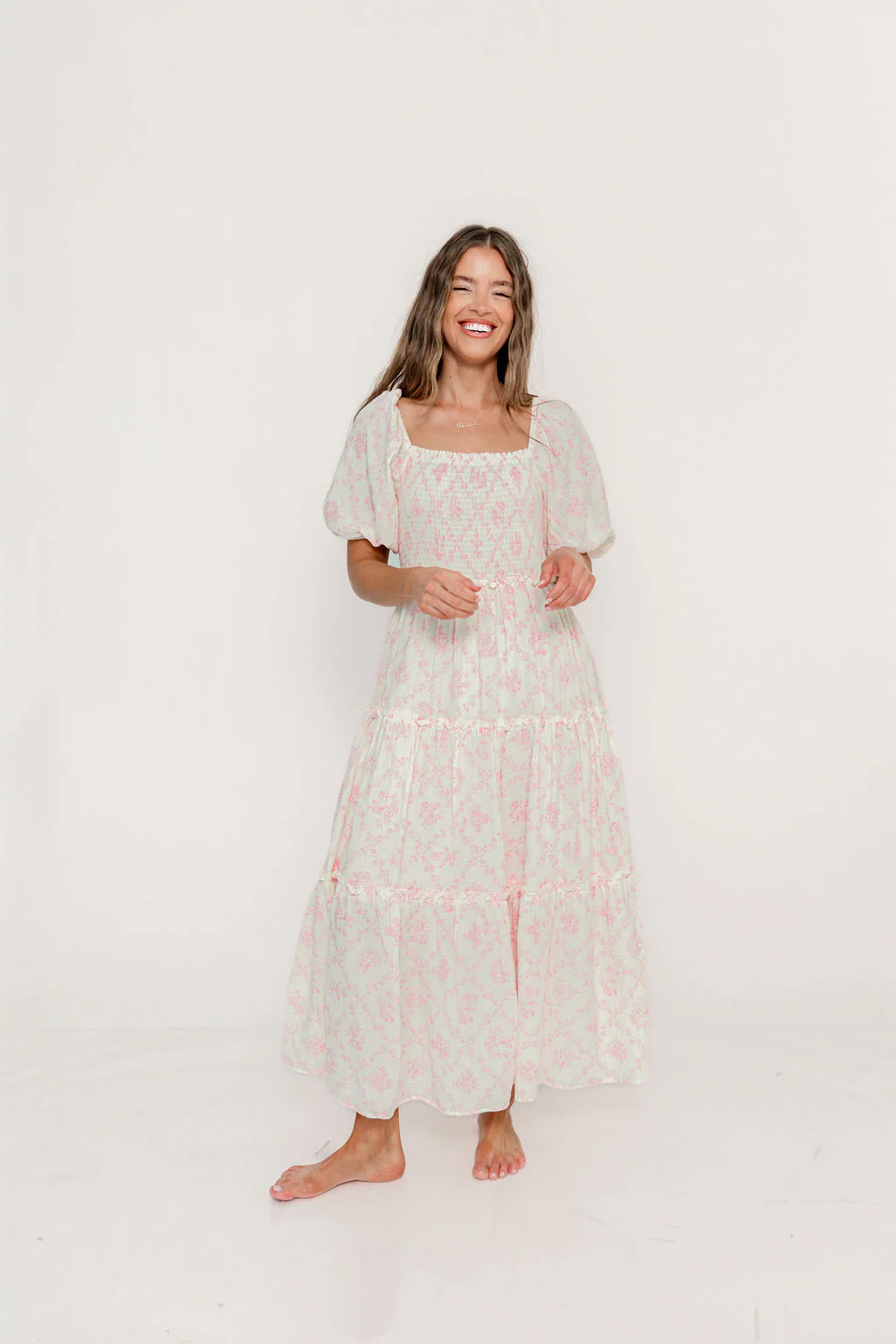 Karolyn Antique Puff Sleeve Tiered Maxi Dress in Pink