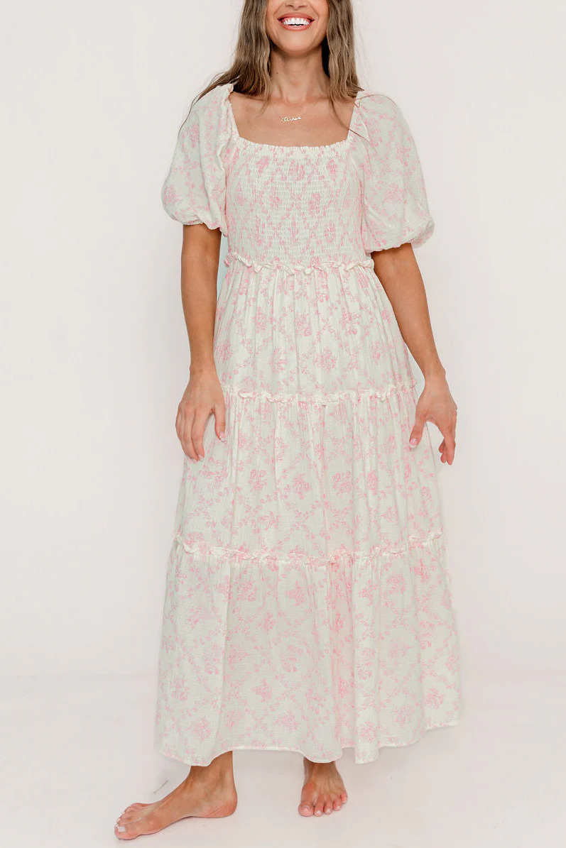 Karolyn Antique Puff Sleeve Tiered Maxi Dress in Pink - Image 2