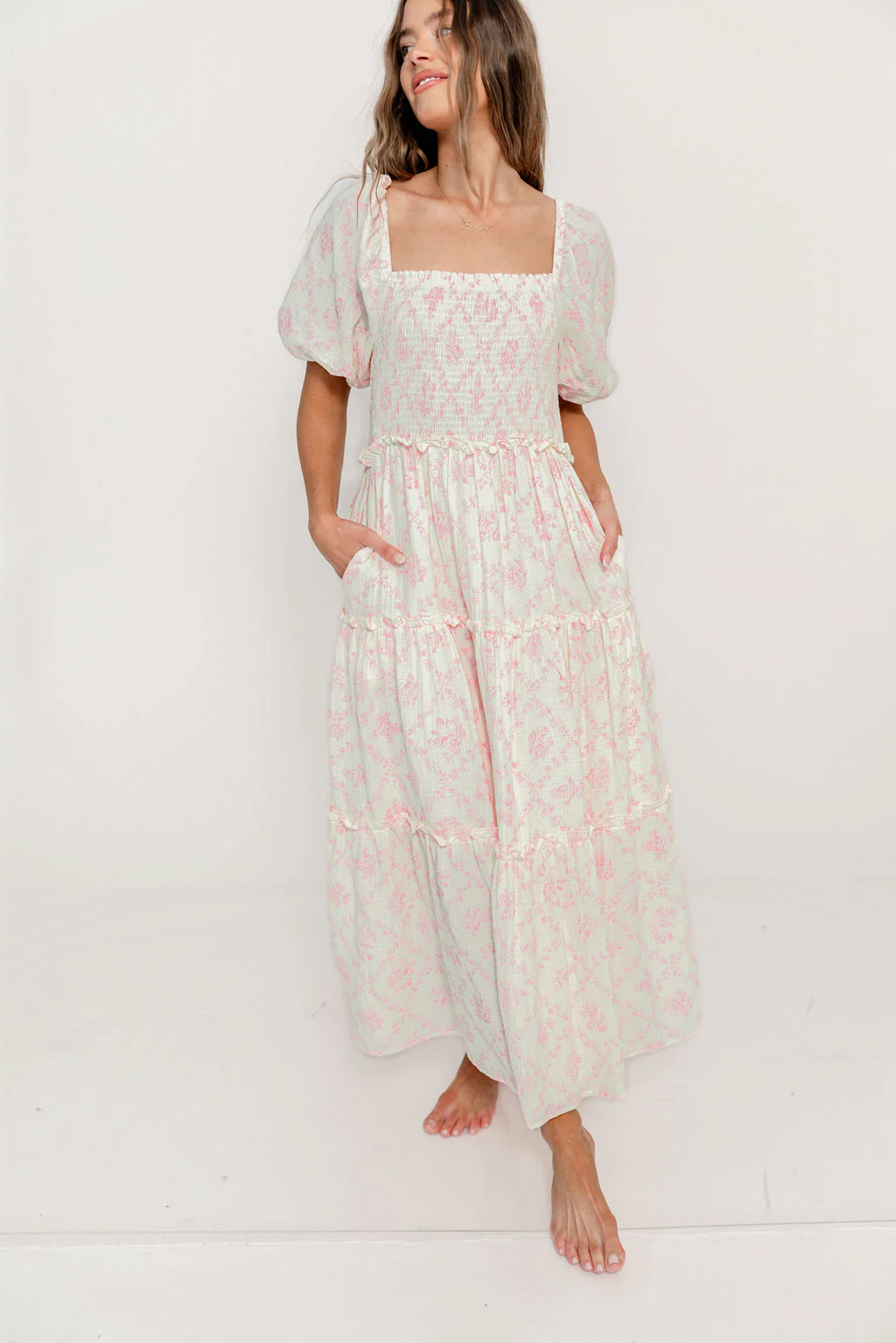 Karolyn Antique Puff Sleeve Tiered Maxi Dress in Pink - Image 6