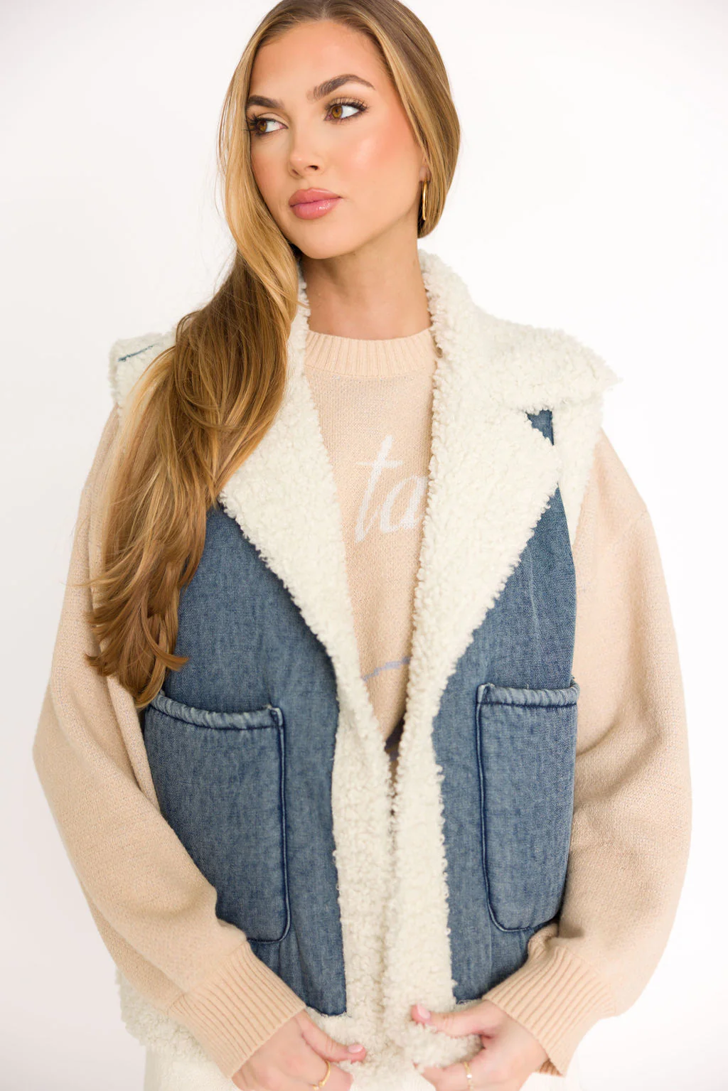 Willa Sherpa Denim Vest *Final-Sale* - Image 3