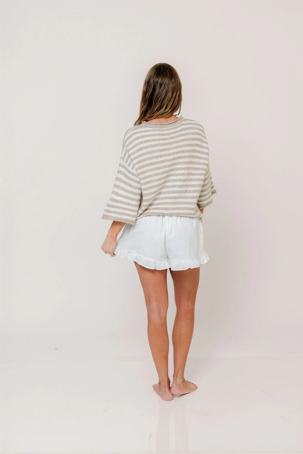 Frances Ruffle Linen Shorts in White - Image 11