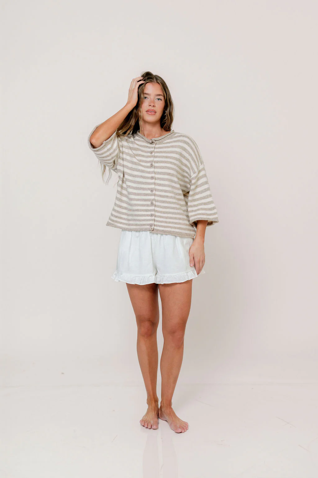 Frances Ruffle Linen Shorts in White - Image 12
