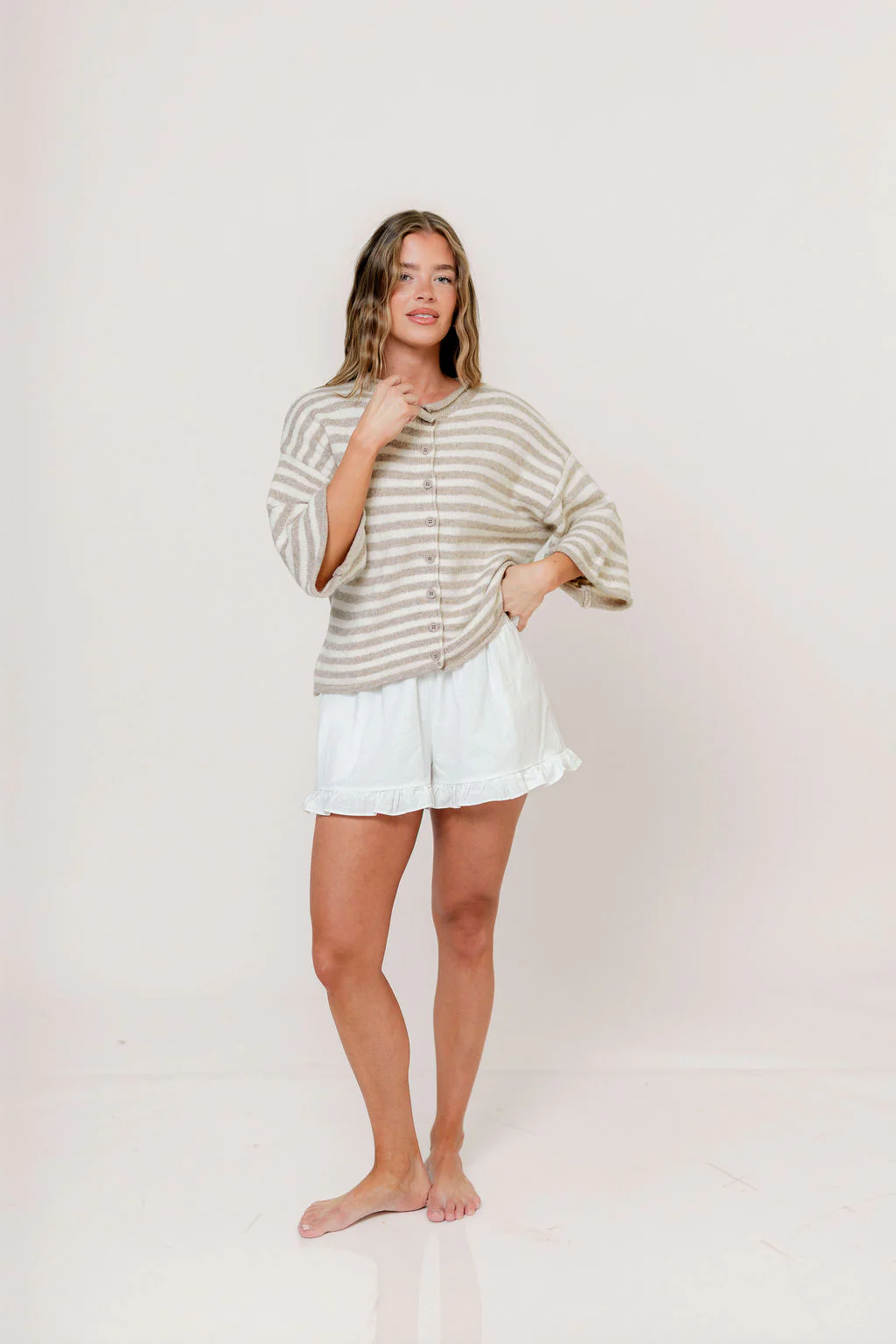 Frances Ruffle Linen Shorts in White - Image 6