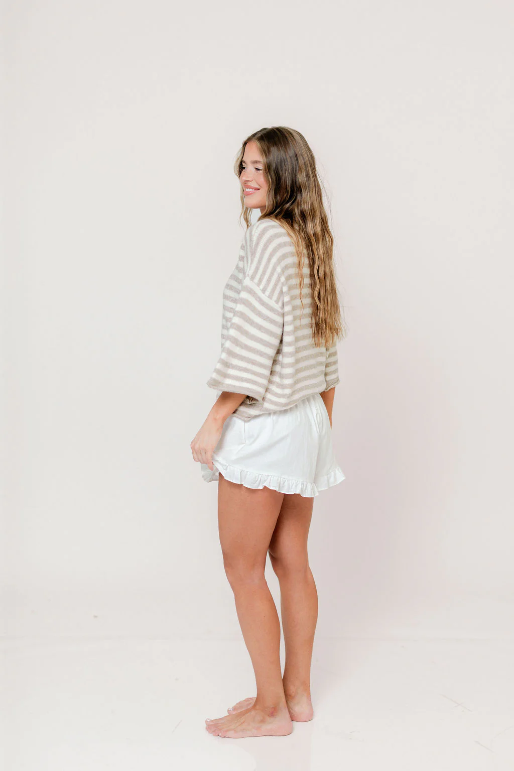 Frances Ruffle Linen Shorts in White - Image 8