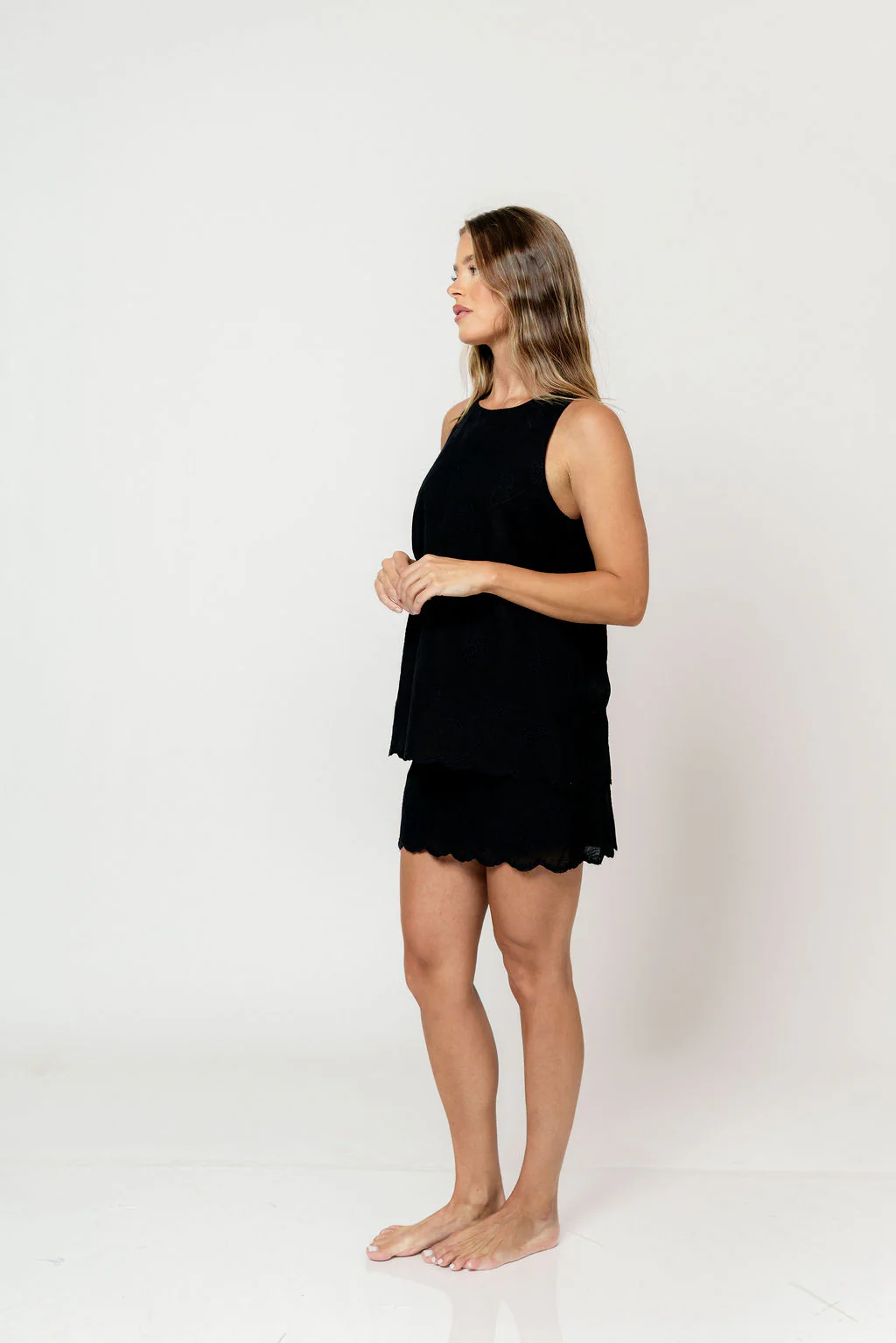 Jaycie Embroidered Top and Mini Skirt Set in Black - Image 3