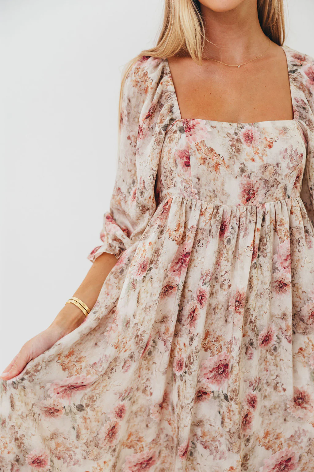 Mona Maxi Dress with Smocking in Pink/Beige Multi Floral - Bump Friendly - Image 11