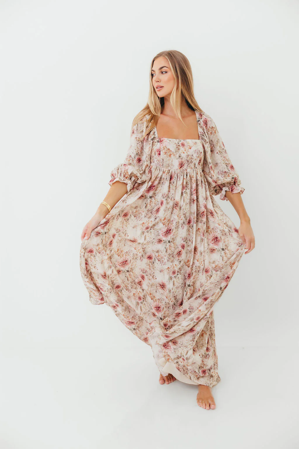 Mona Maxi Dress with Smocking in Pink/Beige Multi Floral - Bump Friendly - Image 12