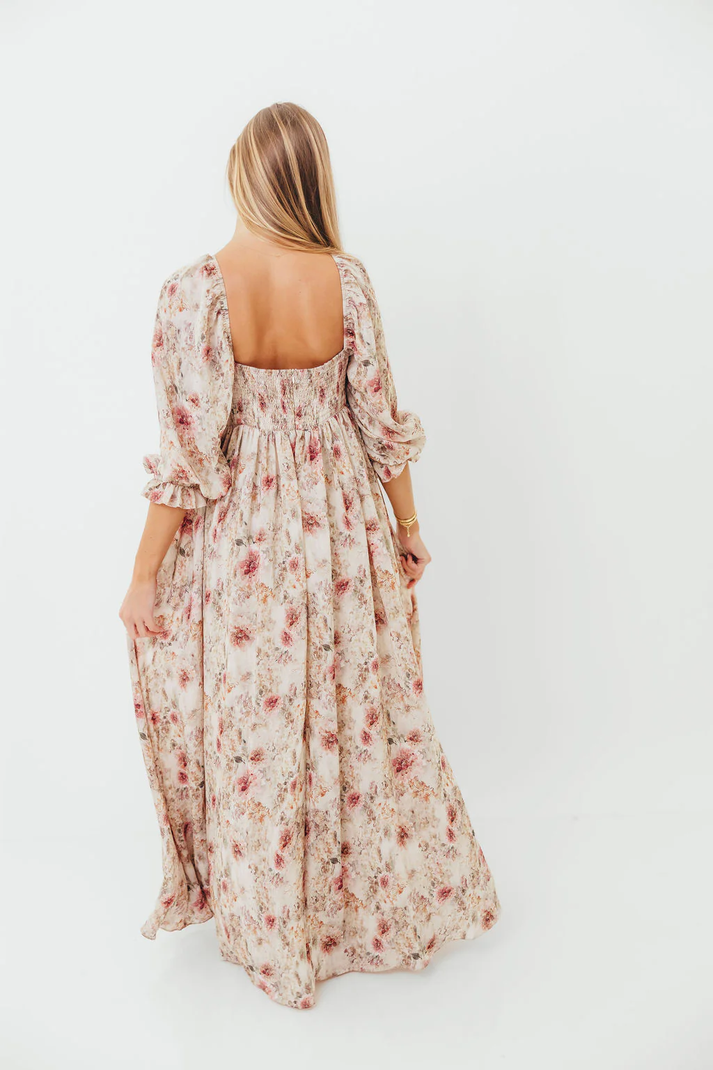 Mona Maxi Dress with Smocking in Pink/Beige Multi Floral - Bump Friendly - Image 13