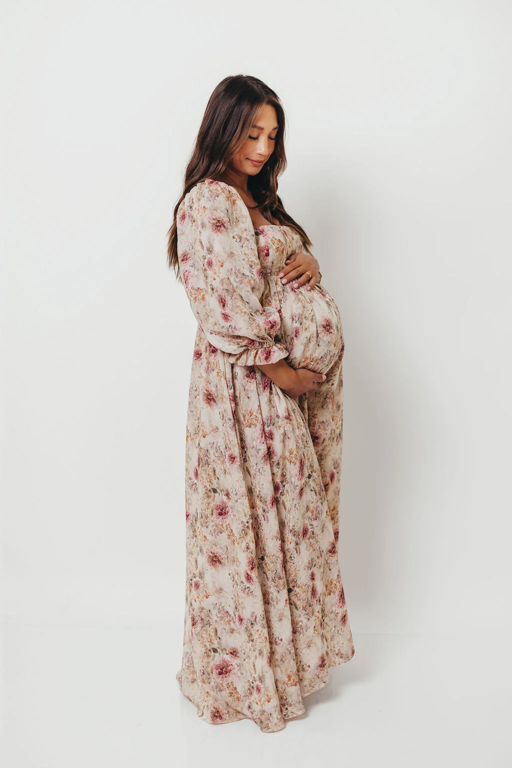Mona Maxi Dress with Smocking in Pink/Beige Multi Floral - Bump Friendly - Image 14