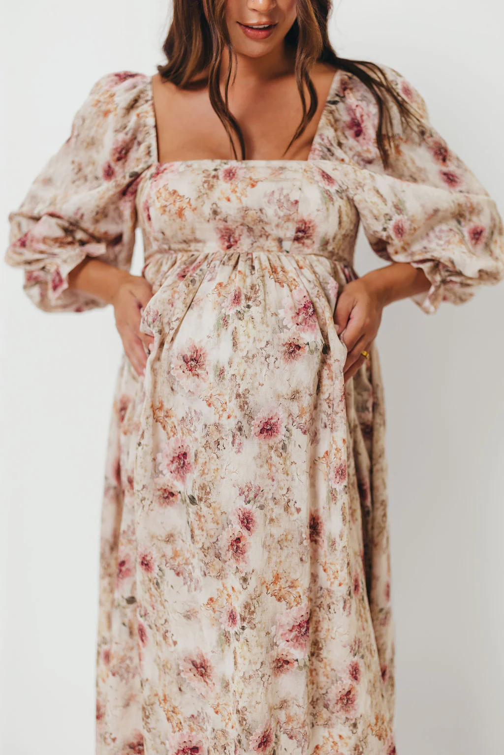 Mona Maxi Dress with Smocking in Pink/Beige Multi Floral - Bump Friendly - Image 15