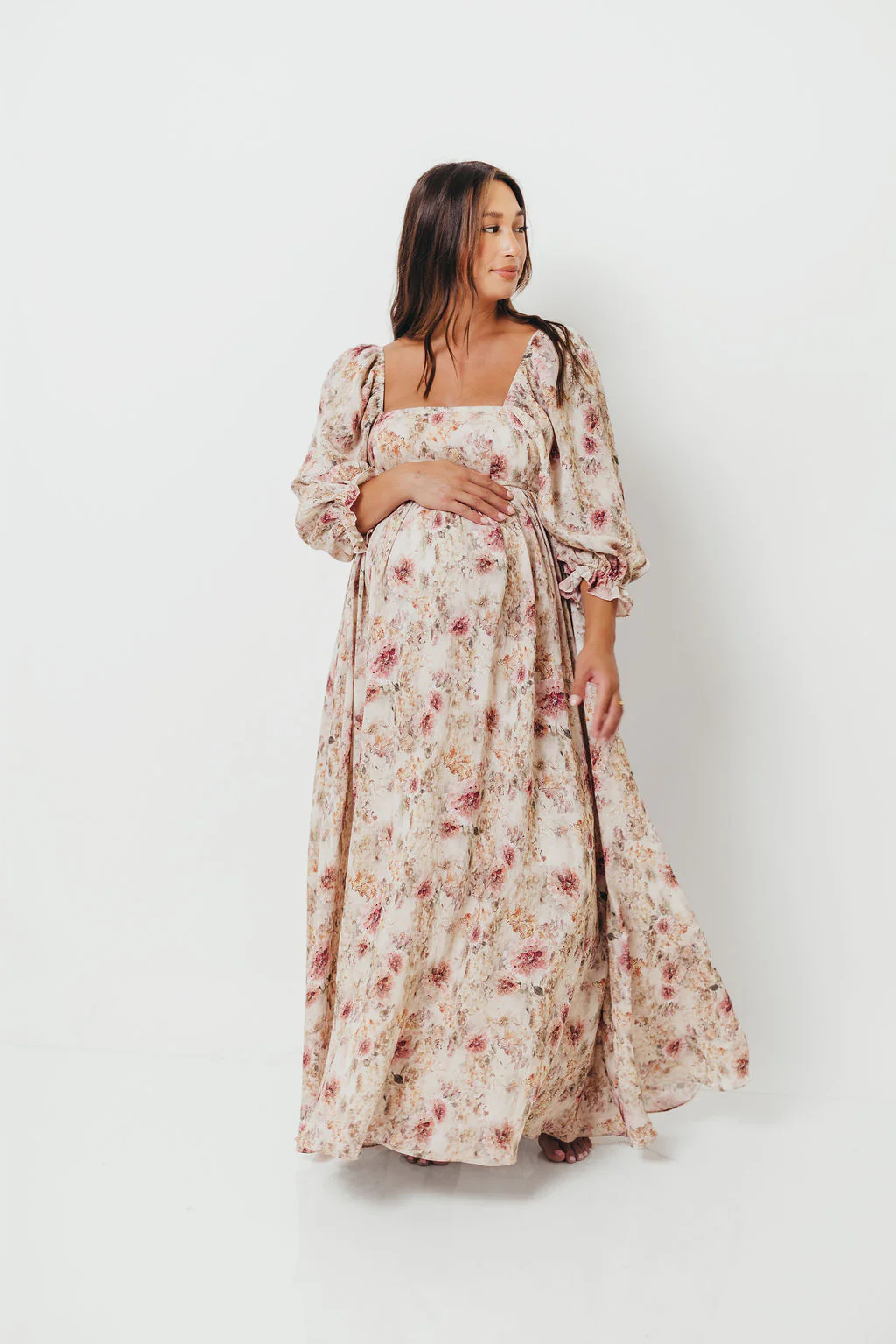 Mona Maxi Dress with Smocking in Pink/Beige Multi Floral - Bump Friendly - Image 16