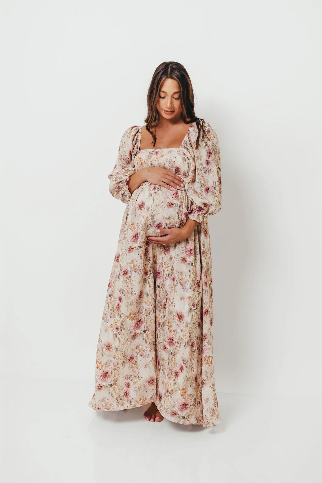 Mona Maxi Dress with Smocking in Pink/Beige Multi Floral - Bump Friendly - Image 17