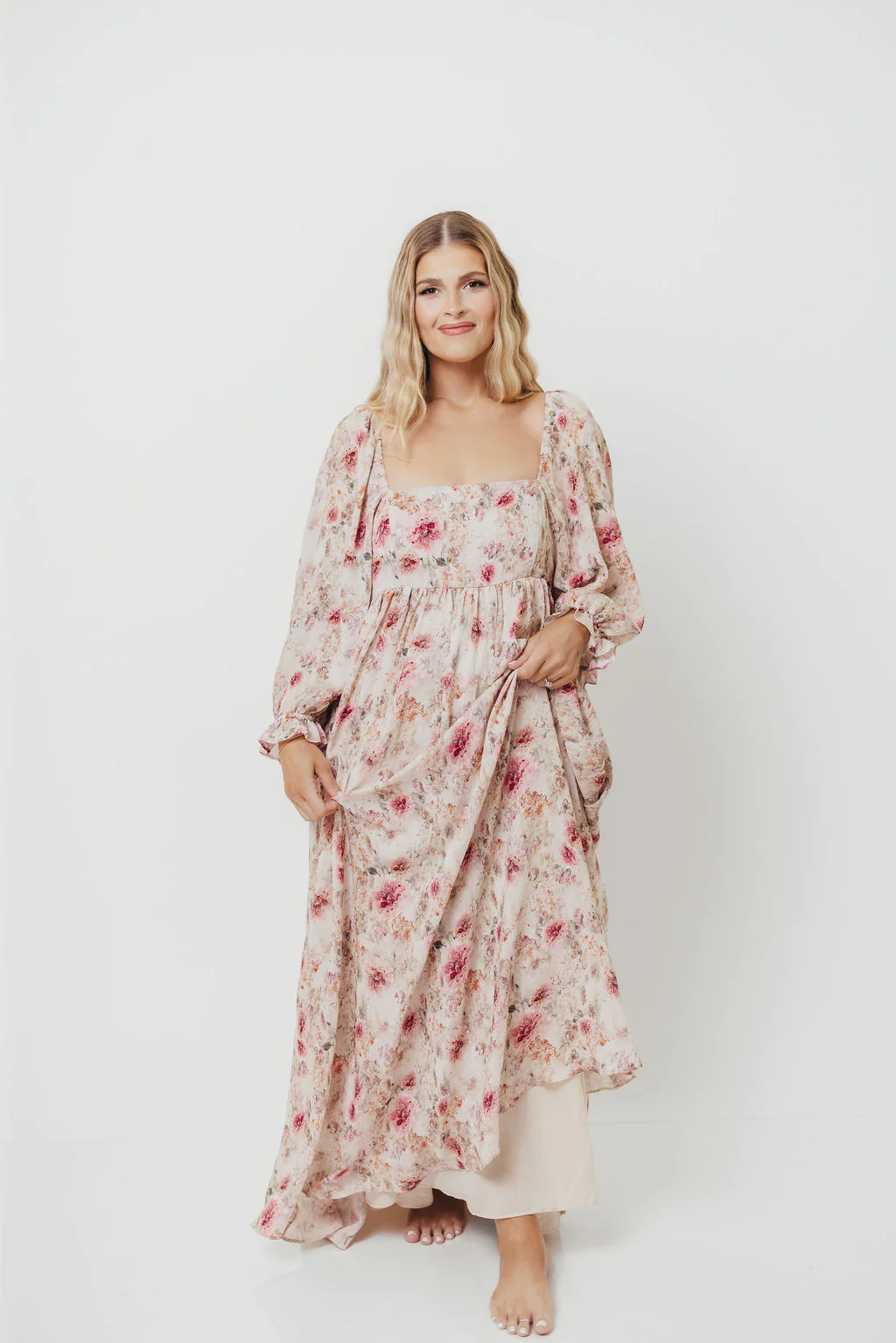 Mona Maxi Dress with Smocking in Pink/Beige Multi Floral - Bump Friendly - Image 19