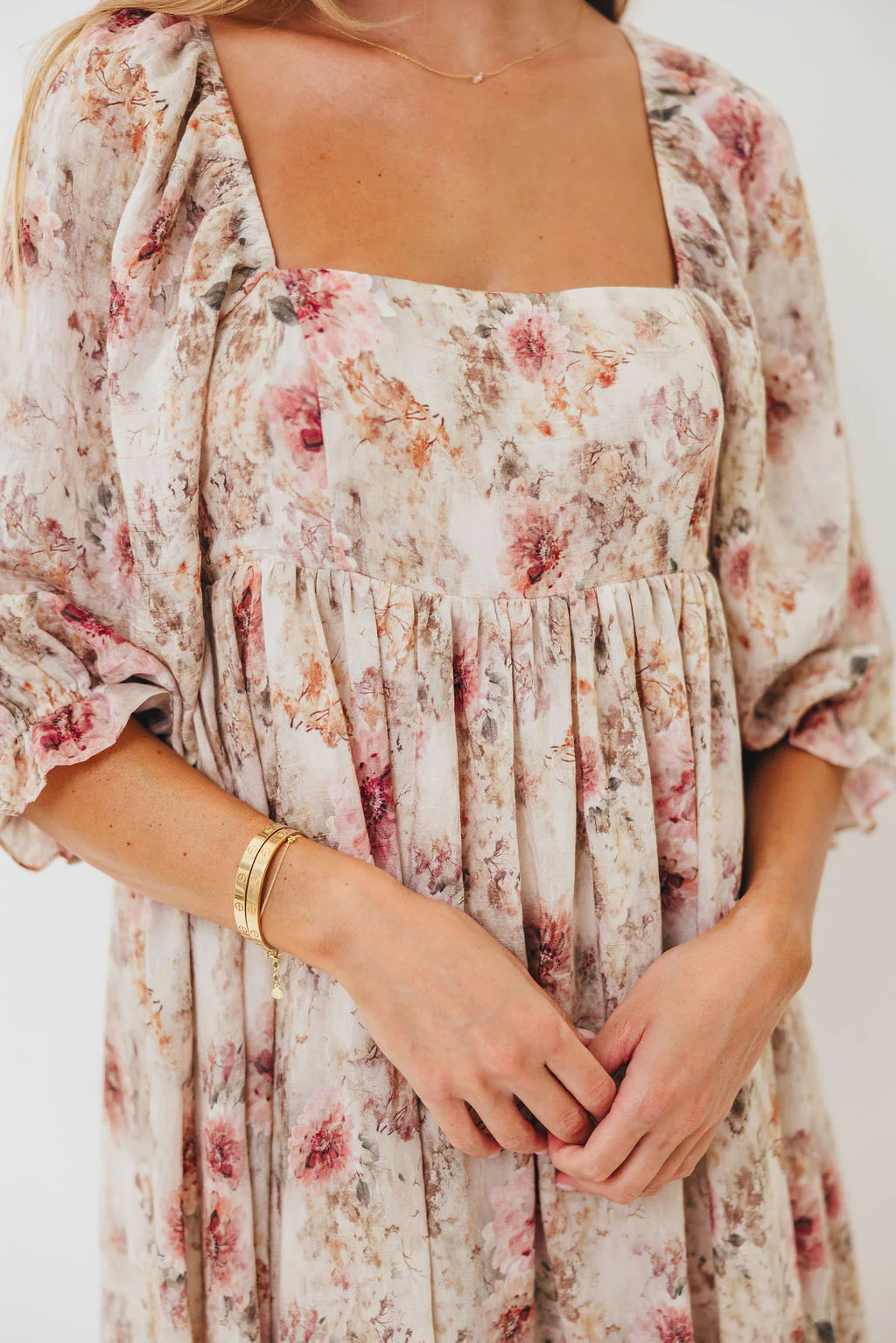 Mona Maxi Dress with Smocking in Pink/Beige Multi Floral - Bump Friendly - Image 2