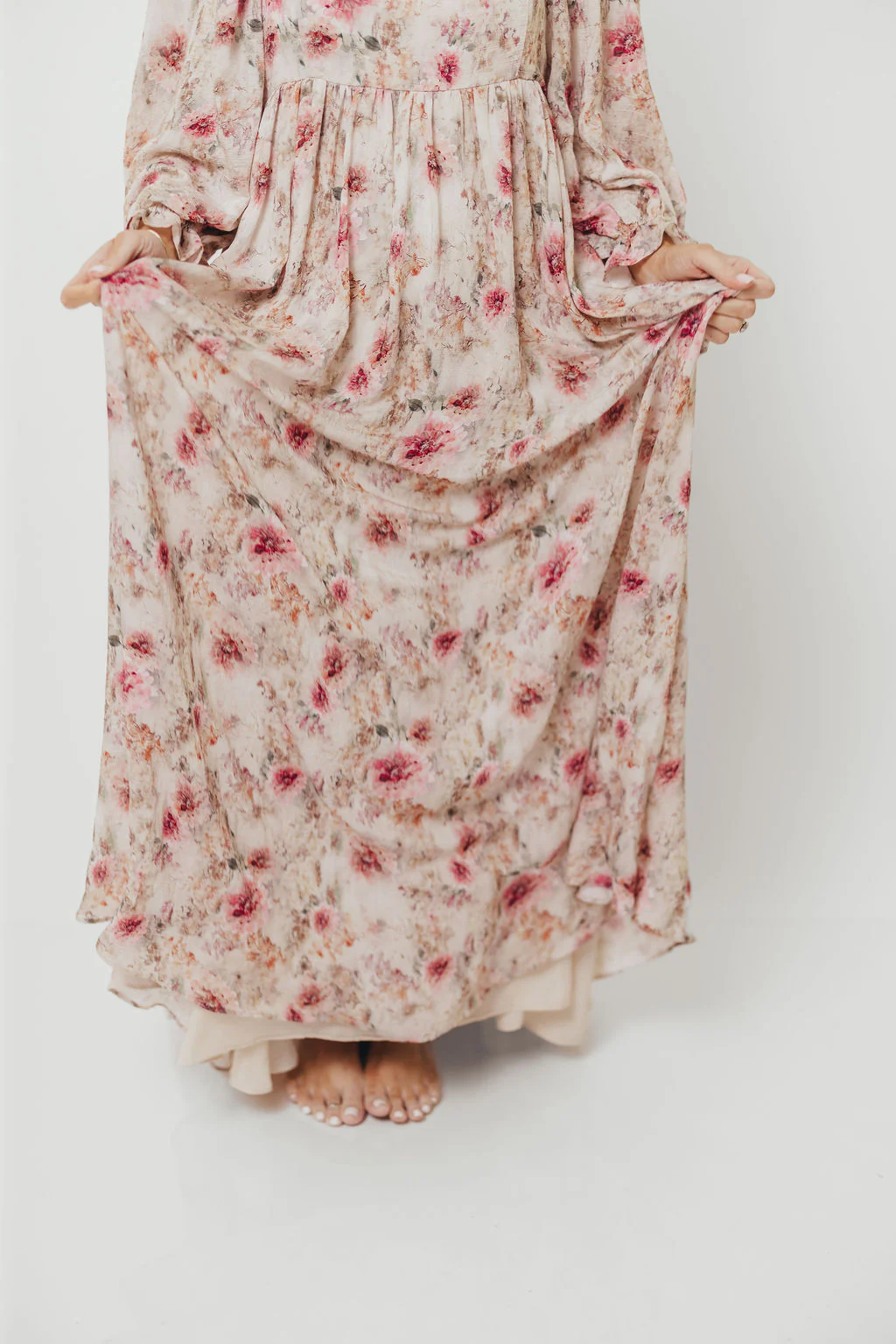 Mona Maxi Dress with Smocking in Pink/Beige Multi Floral - Bump Friendly - Image 21