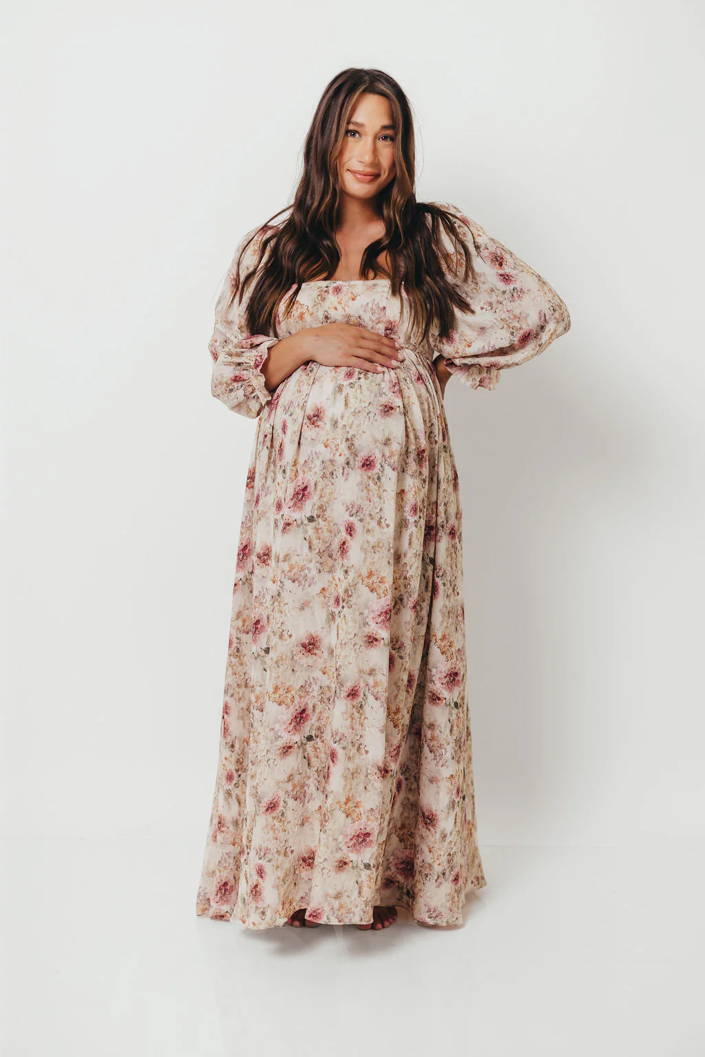 Mona Maxi Dress with Smocking in Pink/Beige Multi Floral - Bump Friendly - Image 3