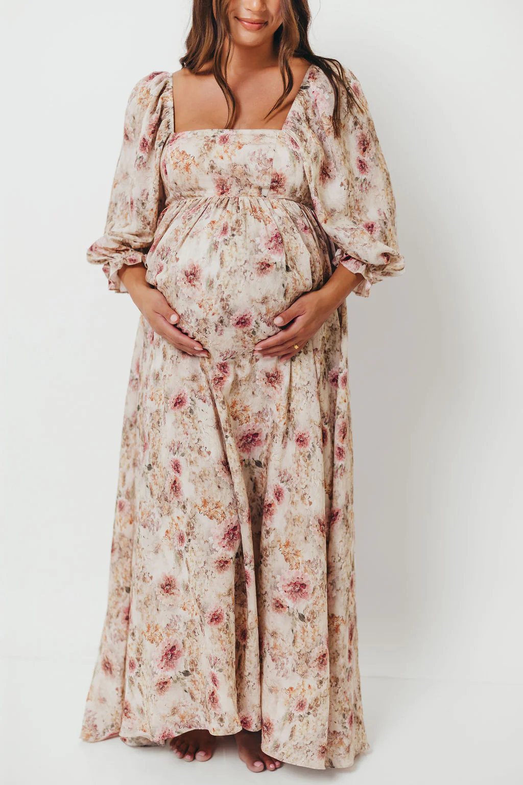 Mona Maxi Dress with Smocking in Pink/Beige Multi Floral - Bump Friendly - Image 4