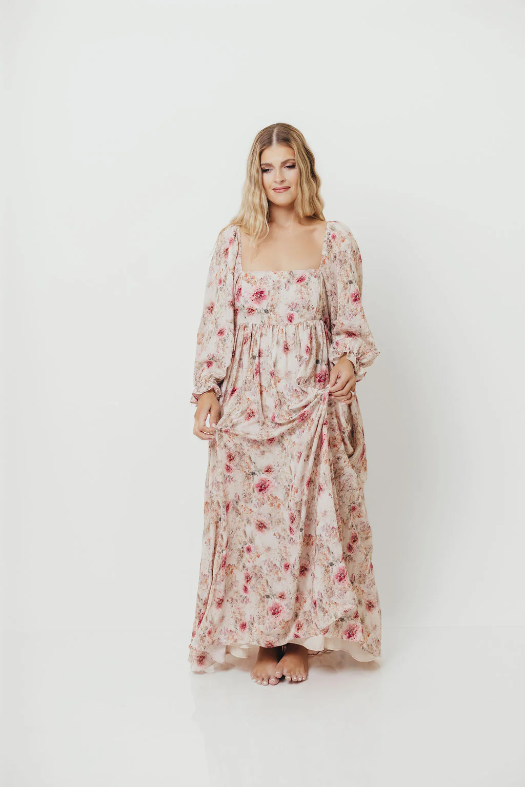 Mona Maxi Dress with Smocking in Pink/Beige Multi Floral - Bump Friendly - Image 5