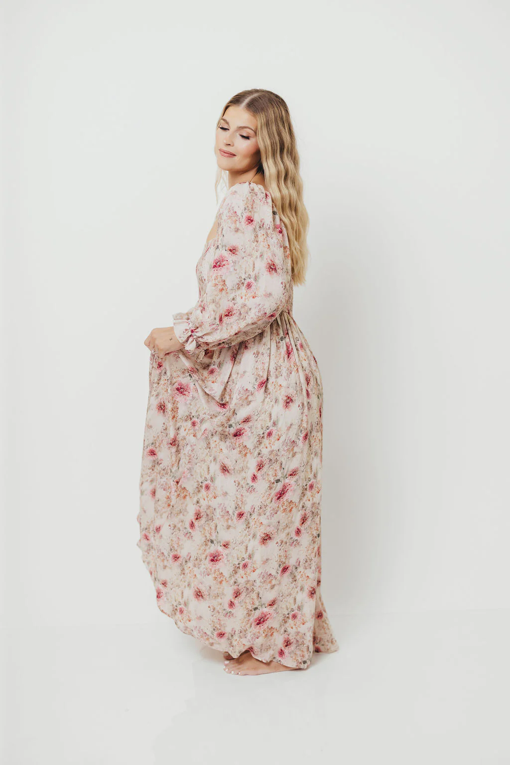 Mona Maxi Dress with Smocking in Pink/Beige Multi Floral - Bump Friendly - Image 6