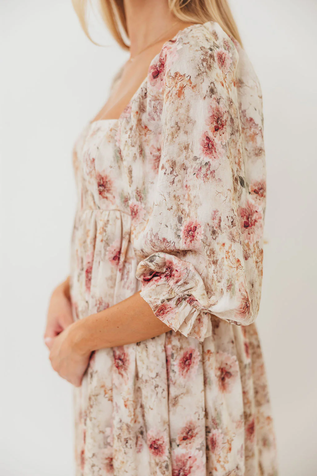 Mona Maxi Dress with Smocking in Pink/Beige Multi Floral - Bump Friendly - Image 7